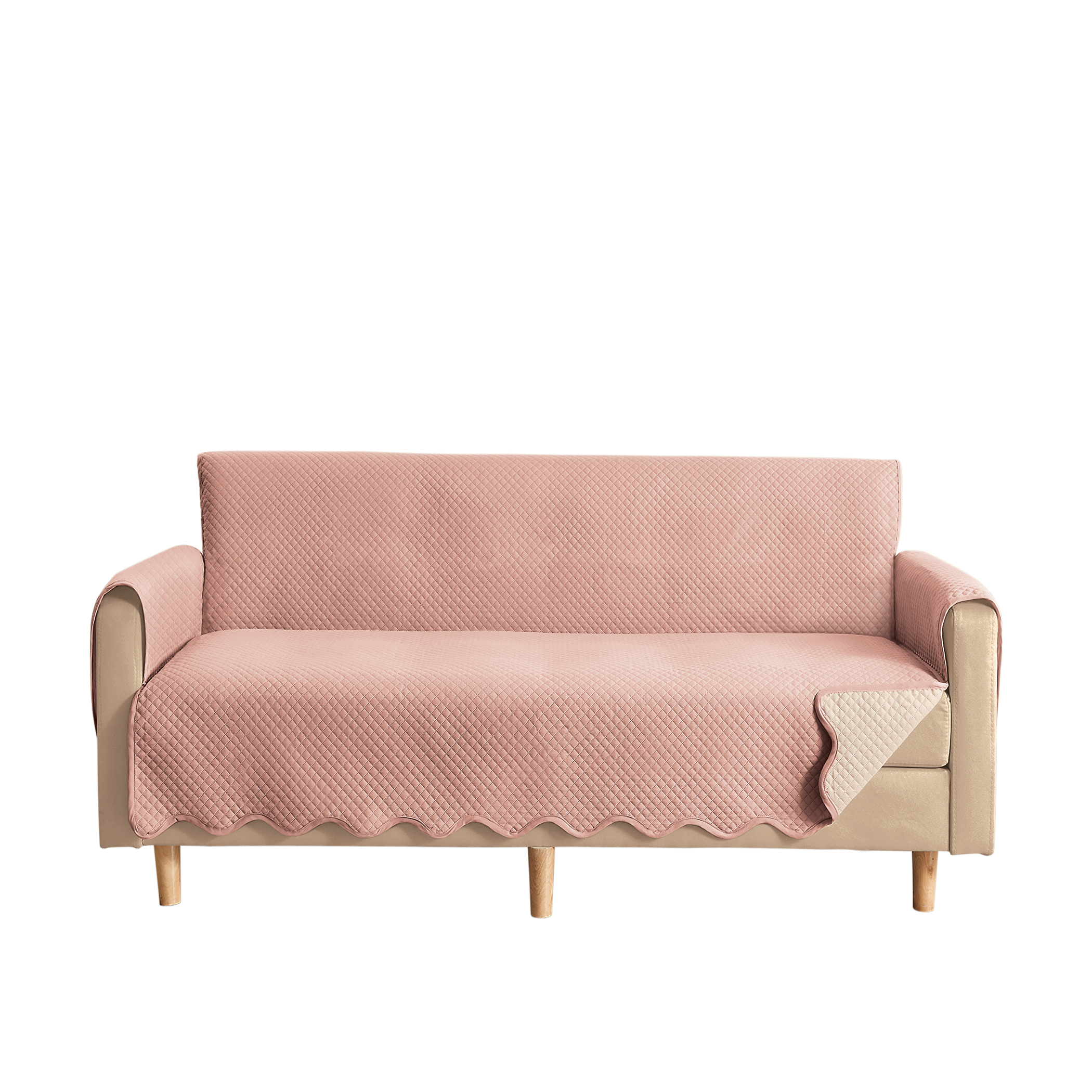 Lacey Scalloped Edge Reversible Quilted Furniture Protector Loveseat Blush/Ivory, Blush/Ivory