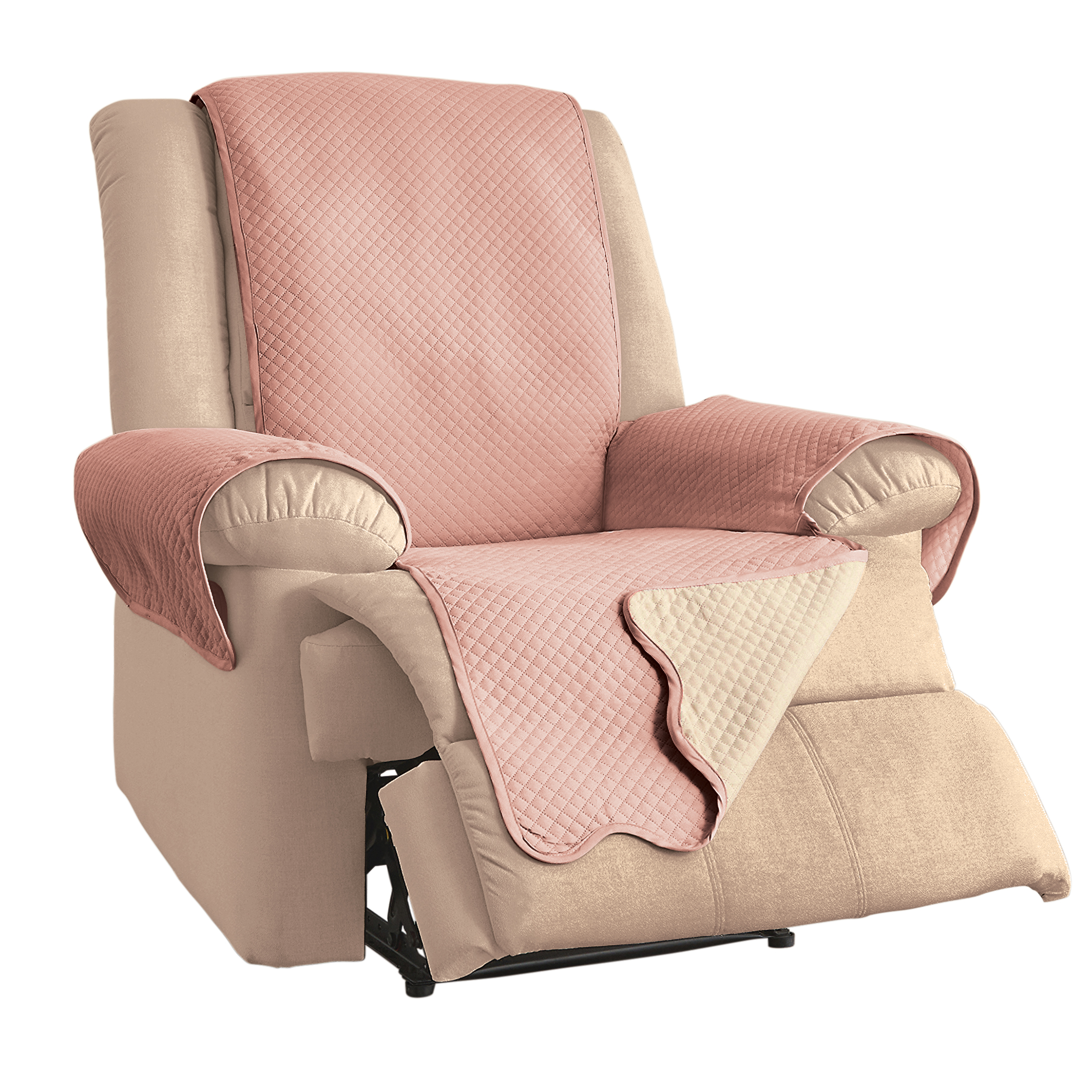 Lacey Scalloped Edge Reversible Quilted Furniture Protector Recliner Blush/Ivory, Blush/Ivory