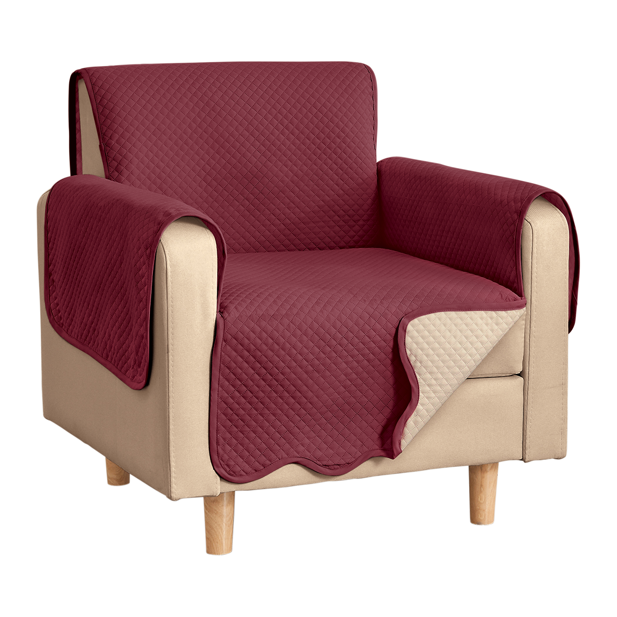 Lacey Scalloped Edge Reversible Quilted Furniture Protector Chair Burgundy/Ivory, Burgundy/Ivory