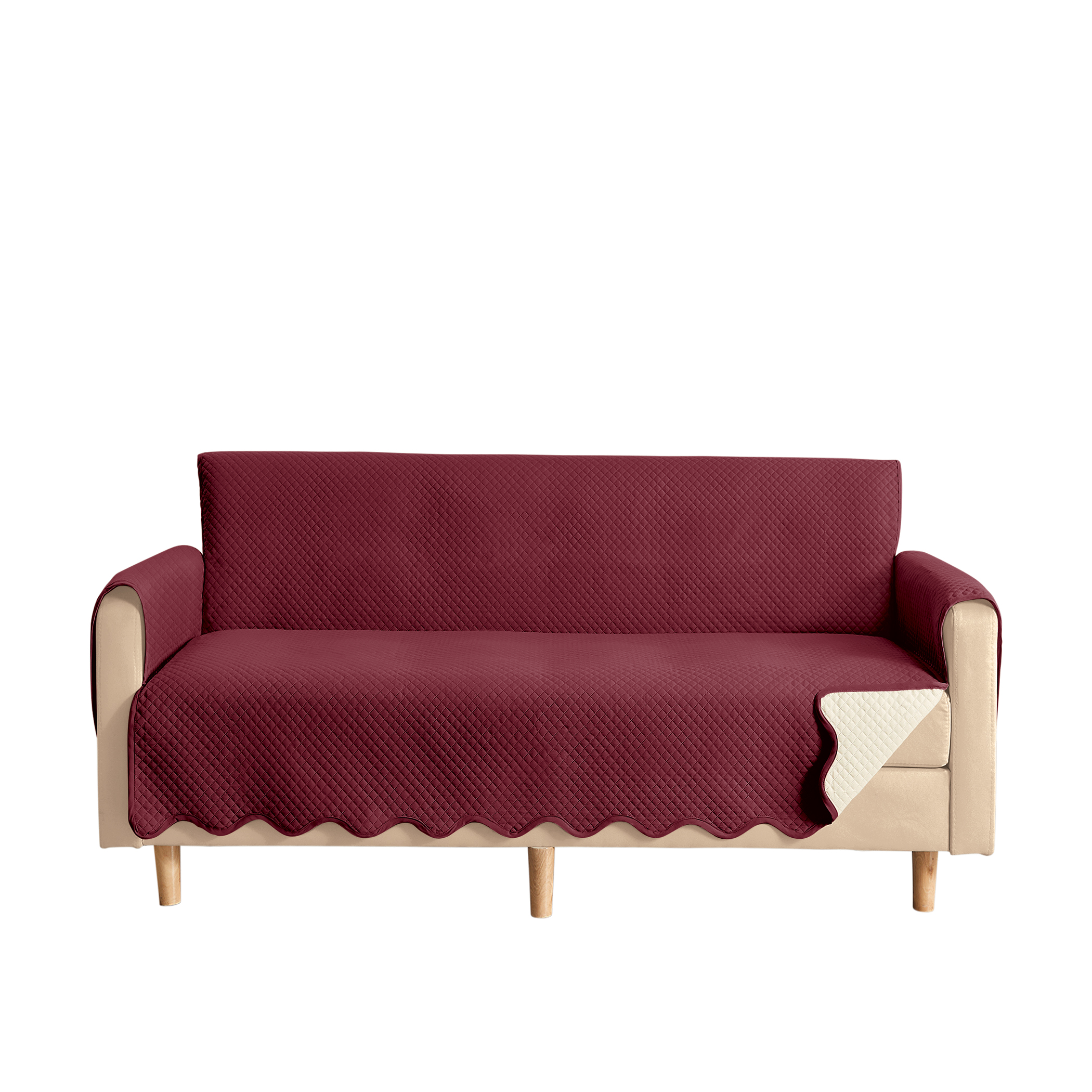 Lacey Scalloped Edge Reversible Quilted Furniture Protector Loveseat Burgundy/Ivory, Burgundy/Ivory