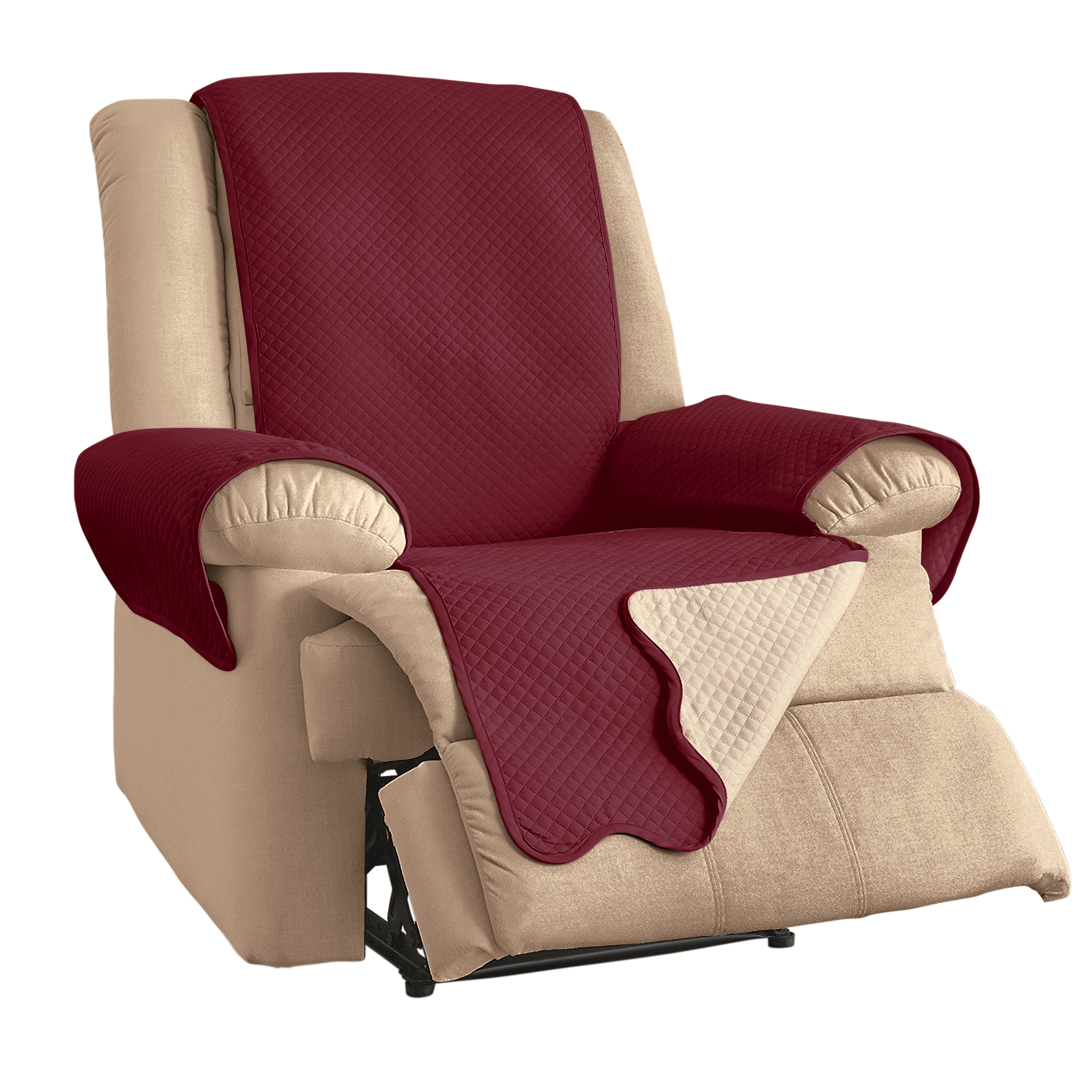 Lacey Scalloped Edge Reversible Quilted Furniture Protector Recliner Burgundy/Ivory, Burgundy/Ivory