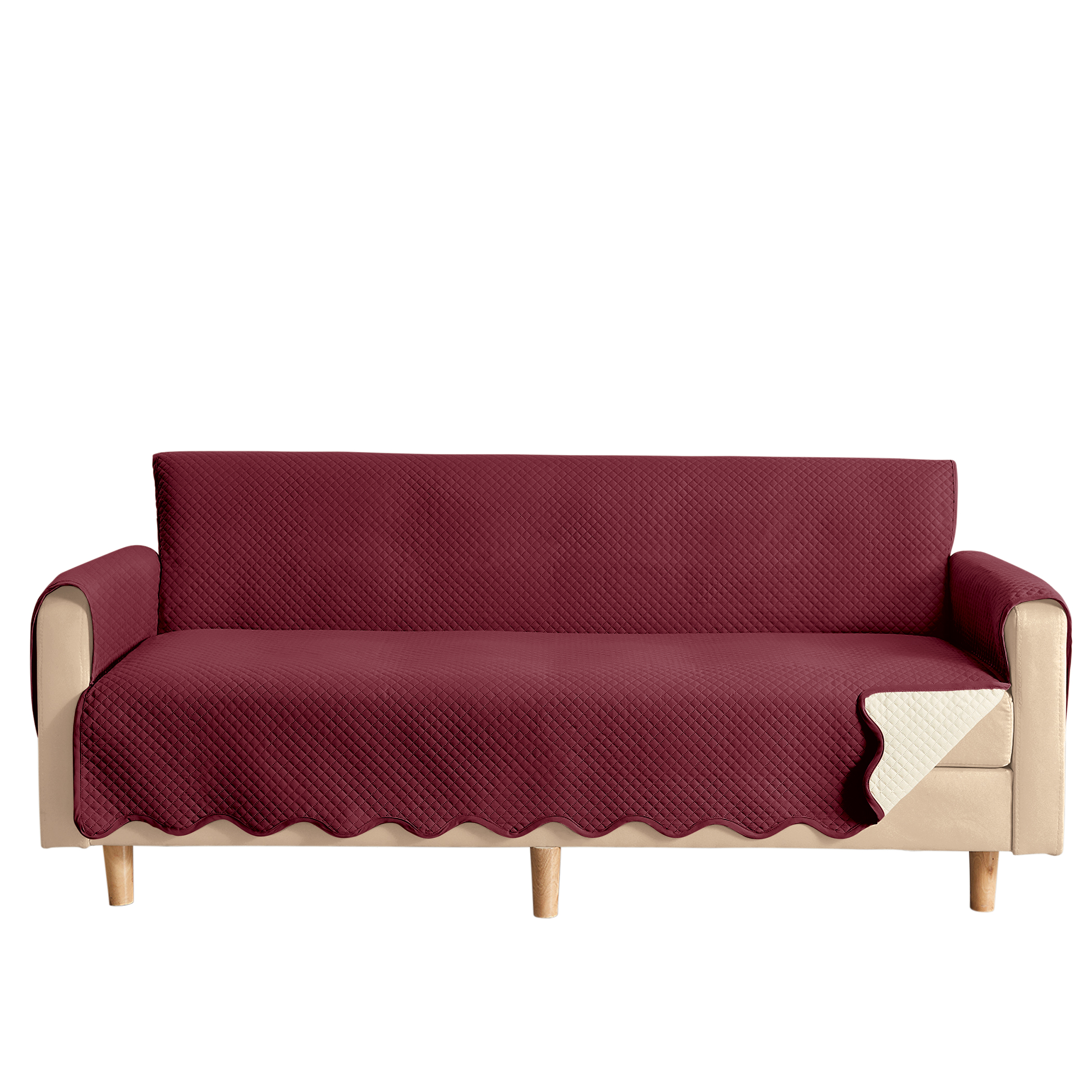 Lacey Scalloped Edge Reversible Quilted Furniture Protector Sofa Burgundy/Ivory, Burgundy/Ivory