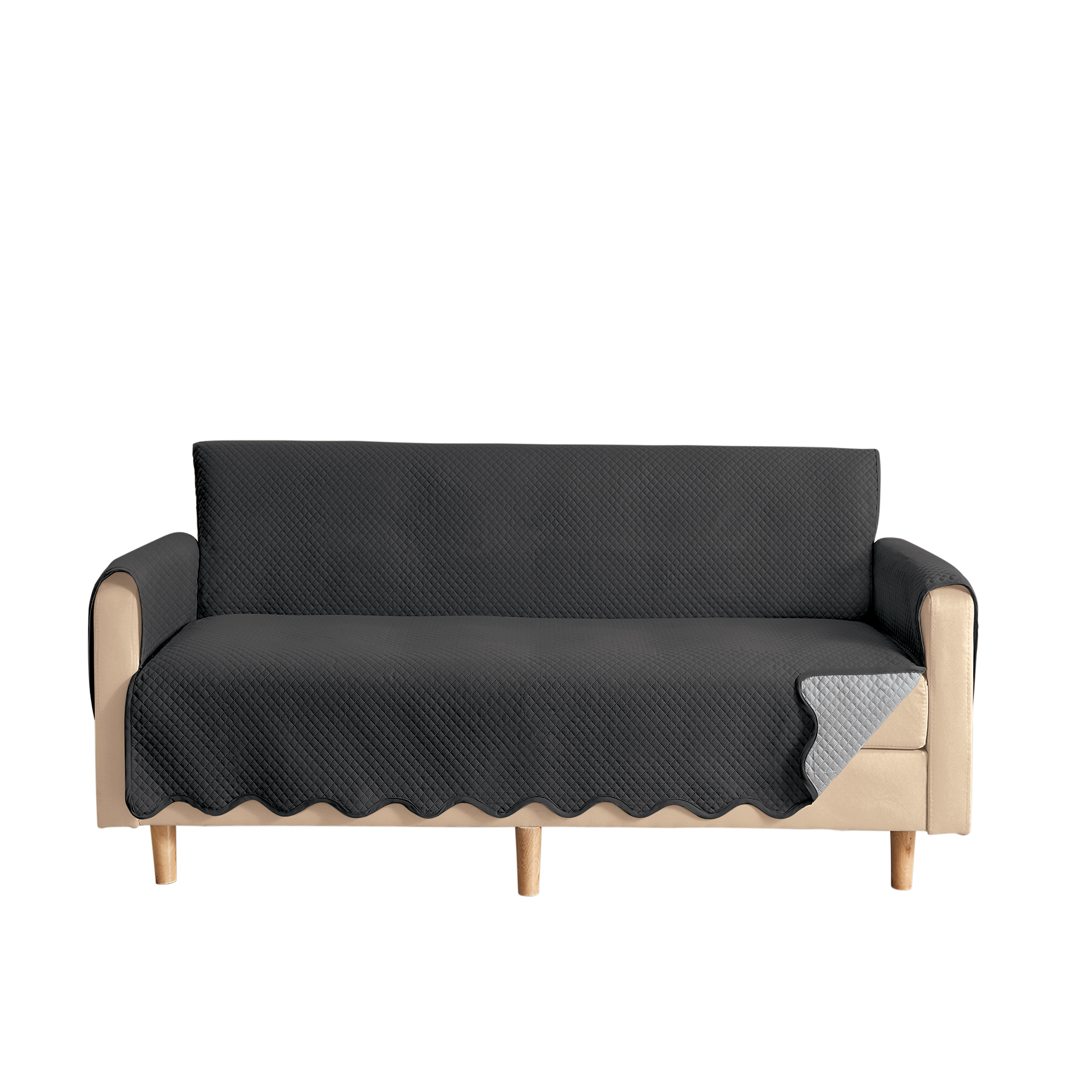 Lacey Scalloped Edge Reversible Quilted Furniture Protector Loveseat Dark Grey/Light, Dark Grey/Light