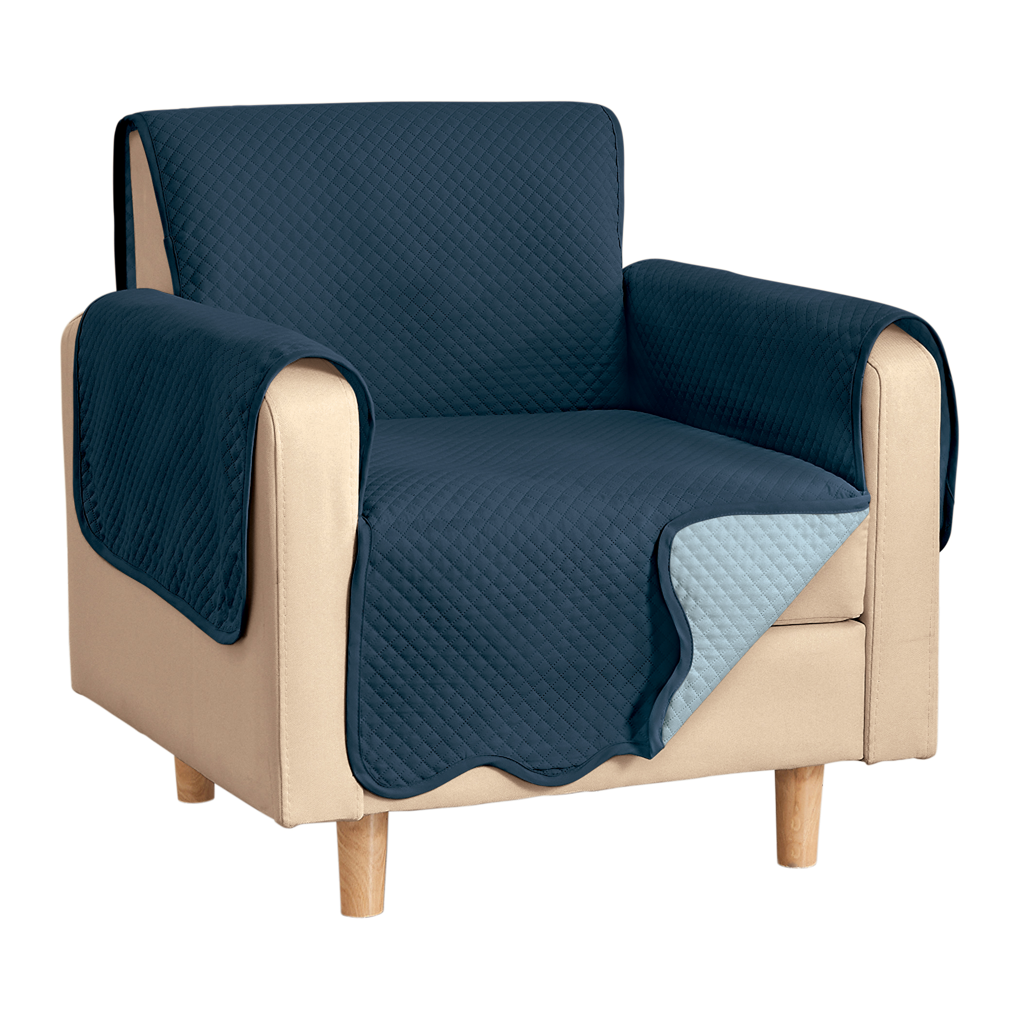 Lacey Scalloped Edge Reversible Quilted Furniture Protector Chair Navy/Light Blue, Navy/Light Blue