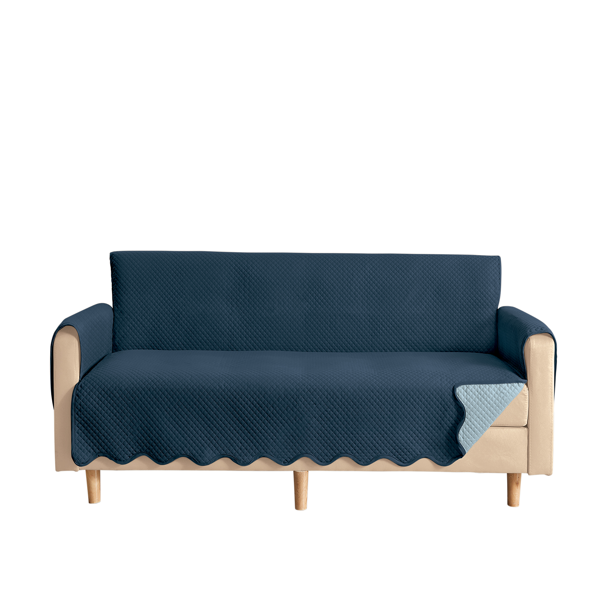 Lacey Scalloped Edge Reversible Quilted Furniture Protector Loveseat Navy/Light Blue, Navy/Light Blue