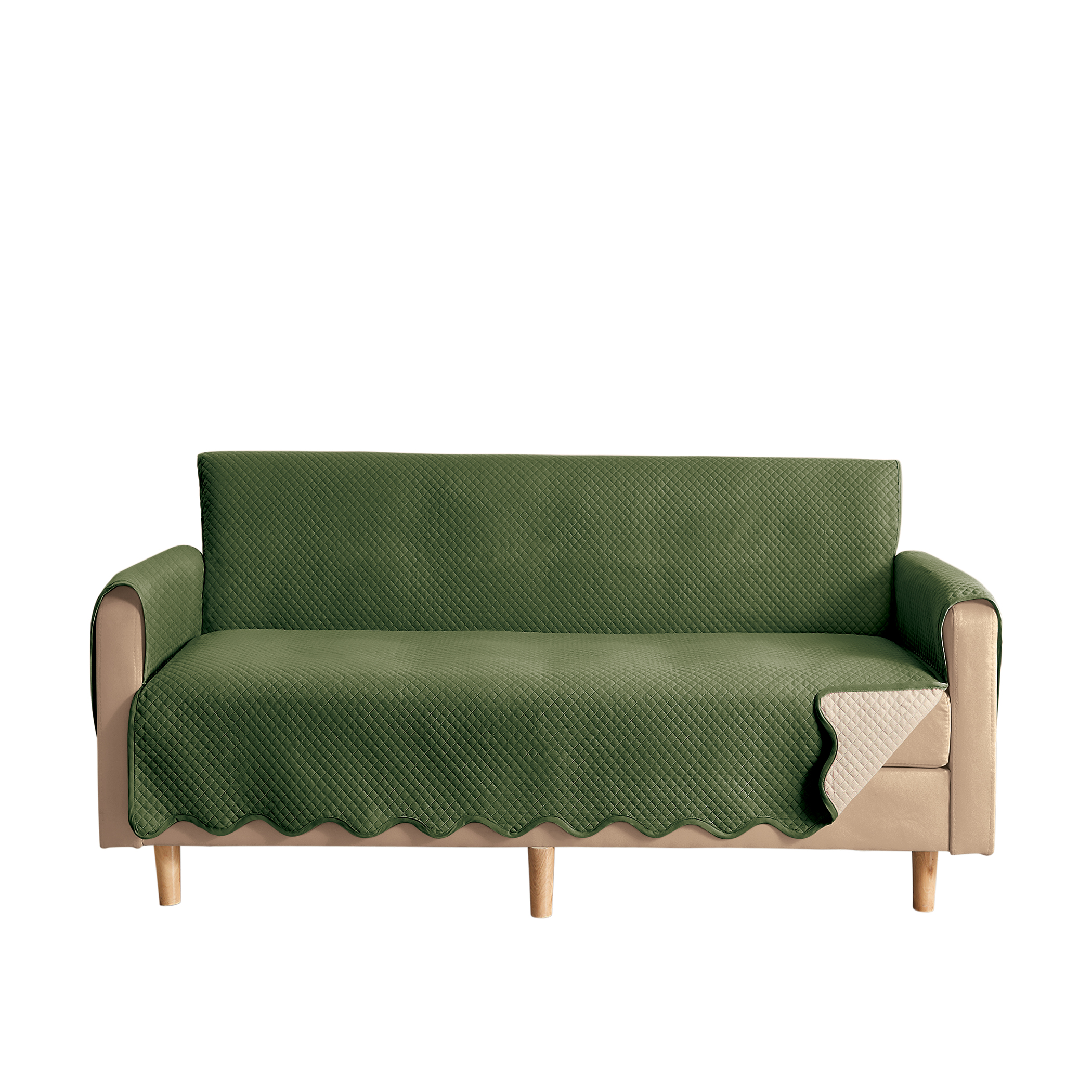 Lacey Scalloped Edge Reversible Quilted Furniture Protector Loveseat Olive/Beige, Olive/Beige