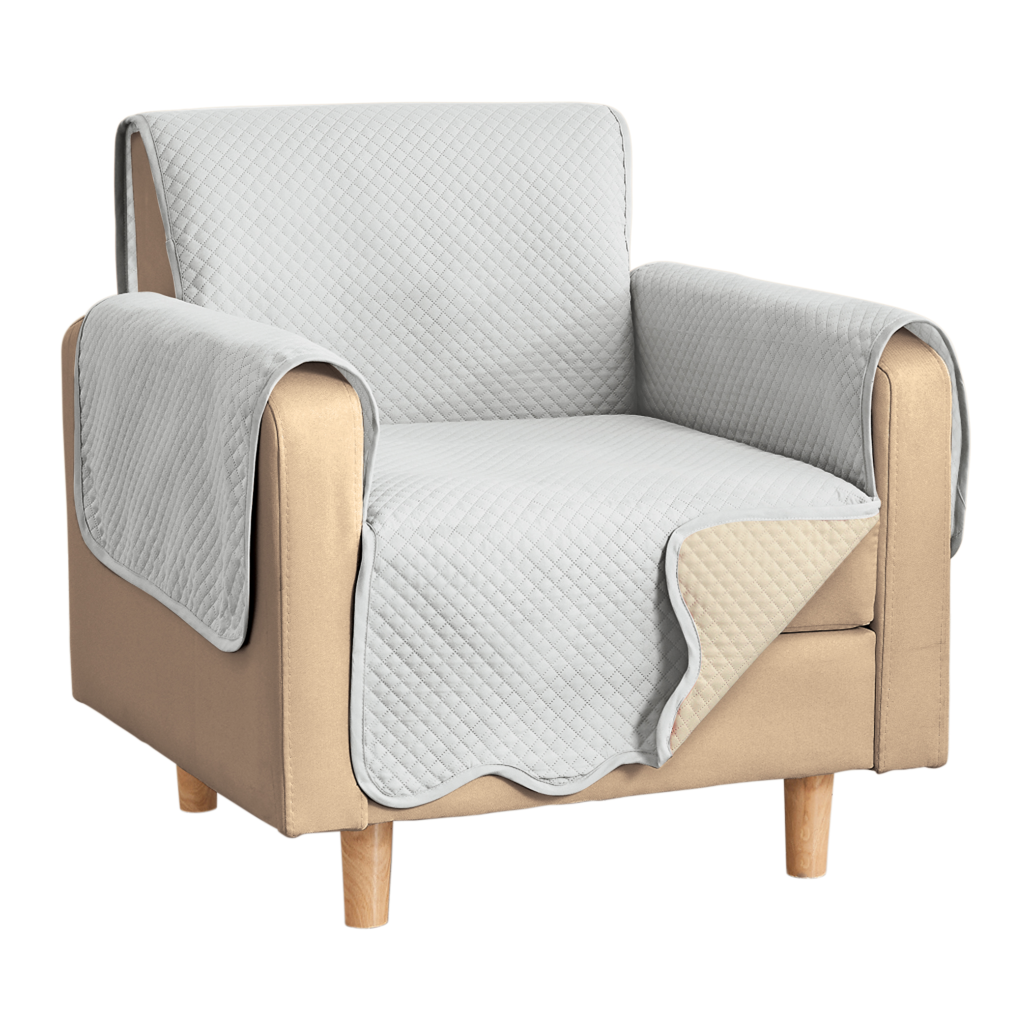 Lacey Scalloped Edge Reversible Quilted Furniture Protector Chair White/Beige, White/Beige