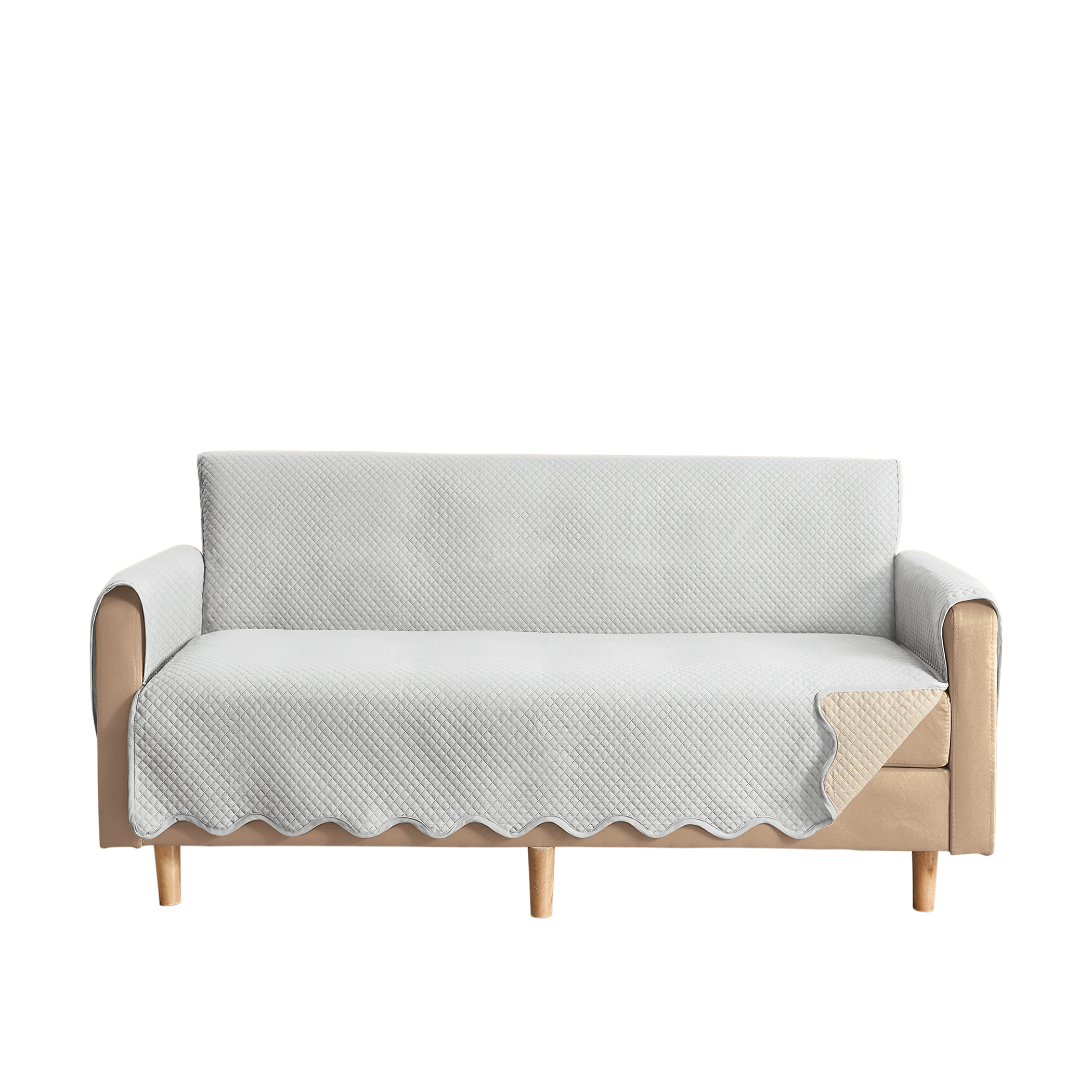 Lacey Scalloped Edge Reversible Quilted Furniture Protector Loveseat White/Beige, White/Beige