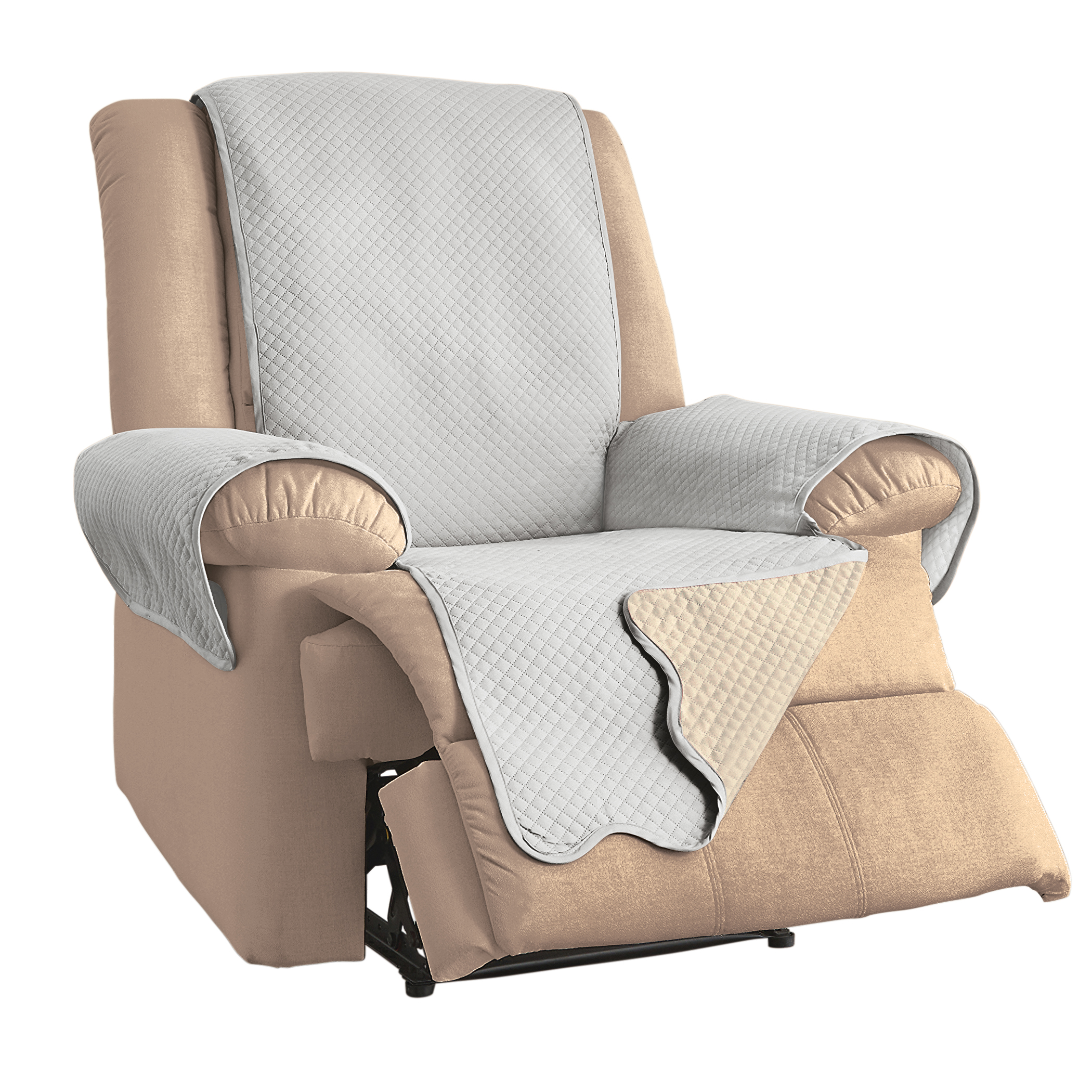 Lacey Scalloped Edge Reversible Quilted Furniture Protector Recliner White/Beige, White/Beige