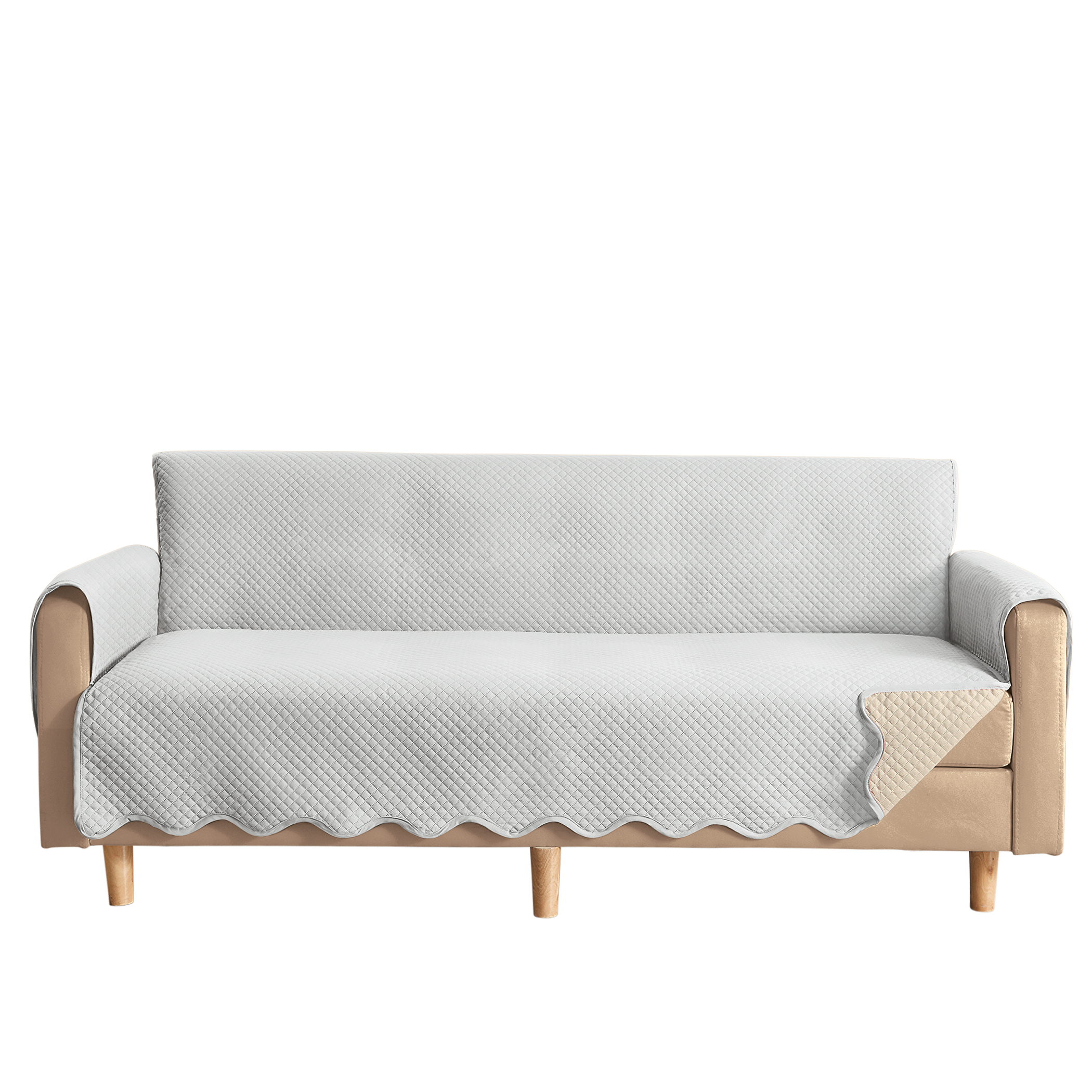 Lacey Scalloped Edge Reversible Quilted Furniture Protector Sofa White/Beige, White/Beige