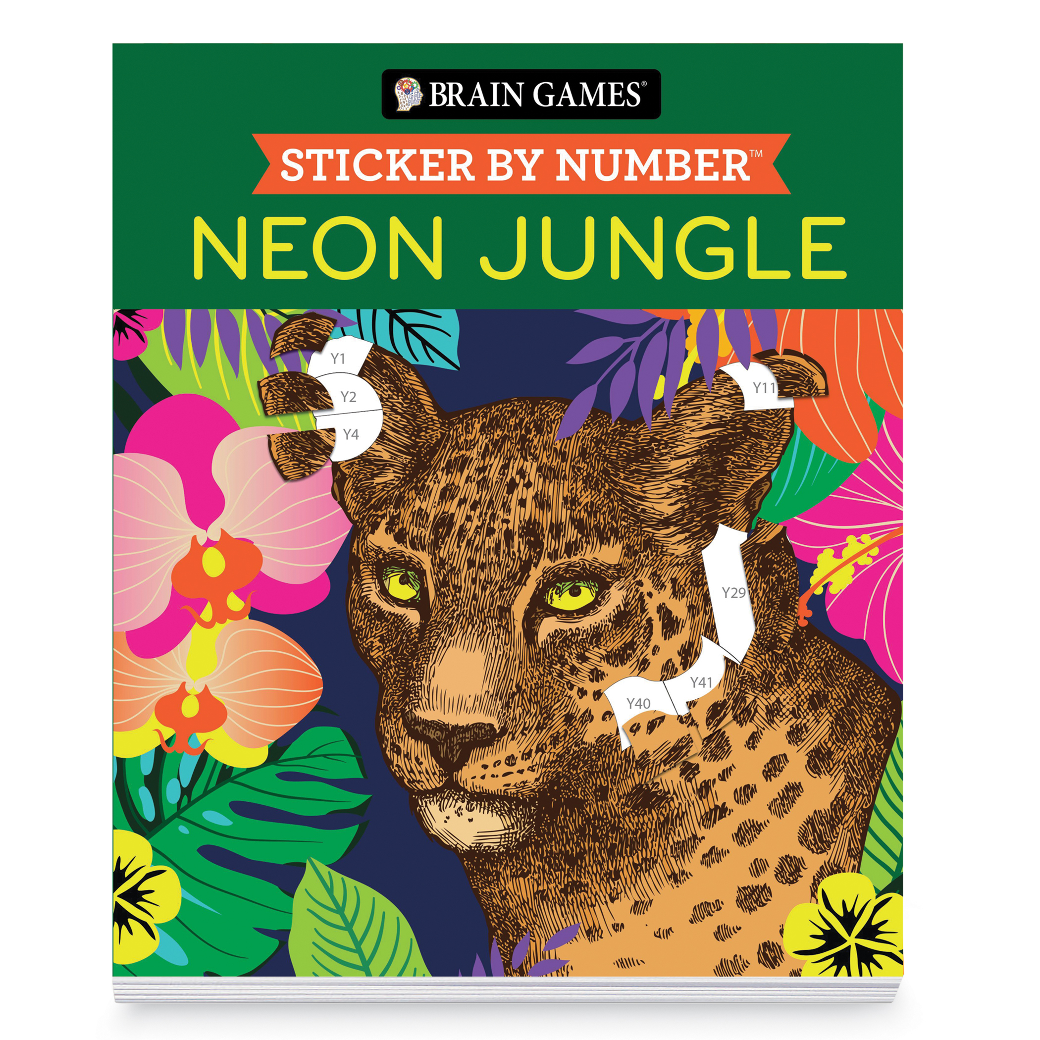 Brain Games Sticker by Number Neon Jungle Puzzle Book
