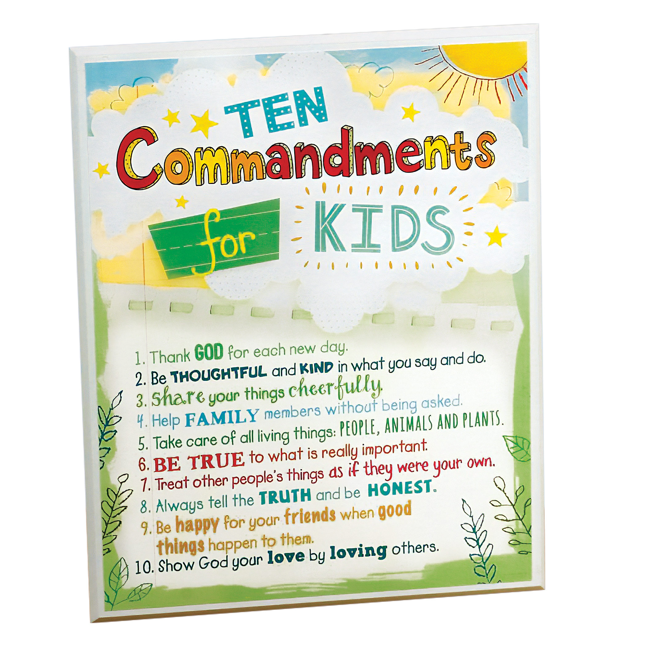 Ten Commandments for Kids Wooden Plaque White