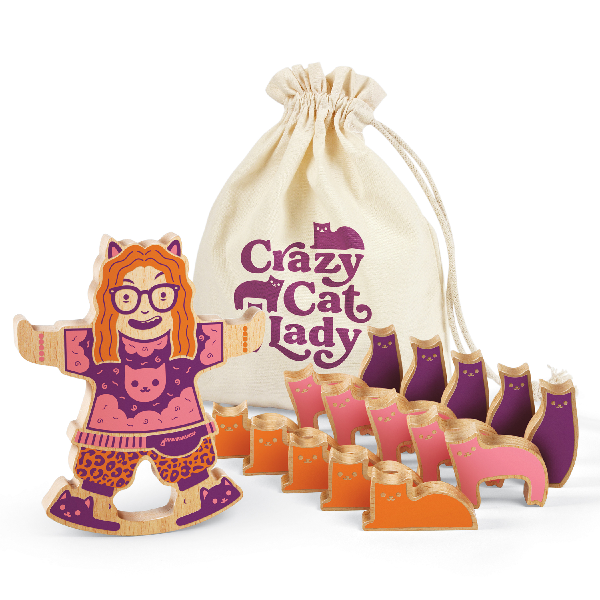 Crazy Cat Lady Wooden Puzzle-Stacking Game