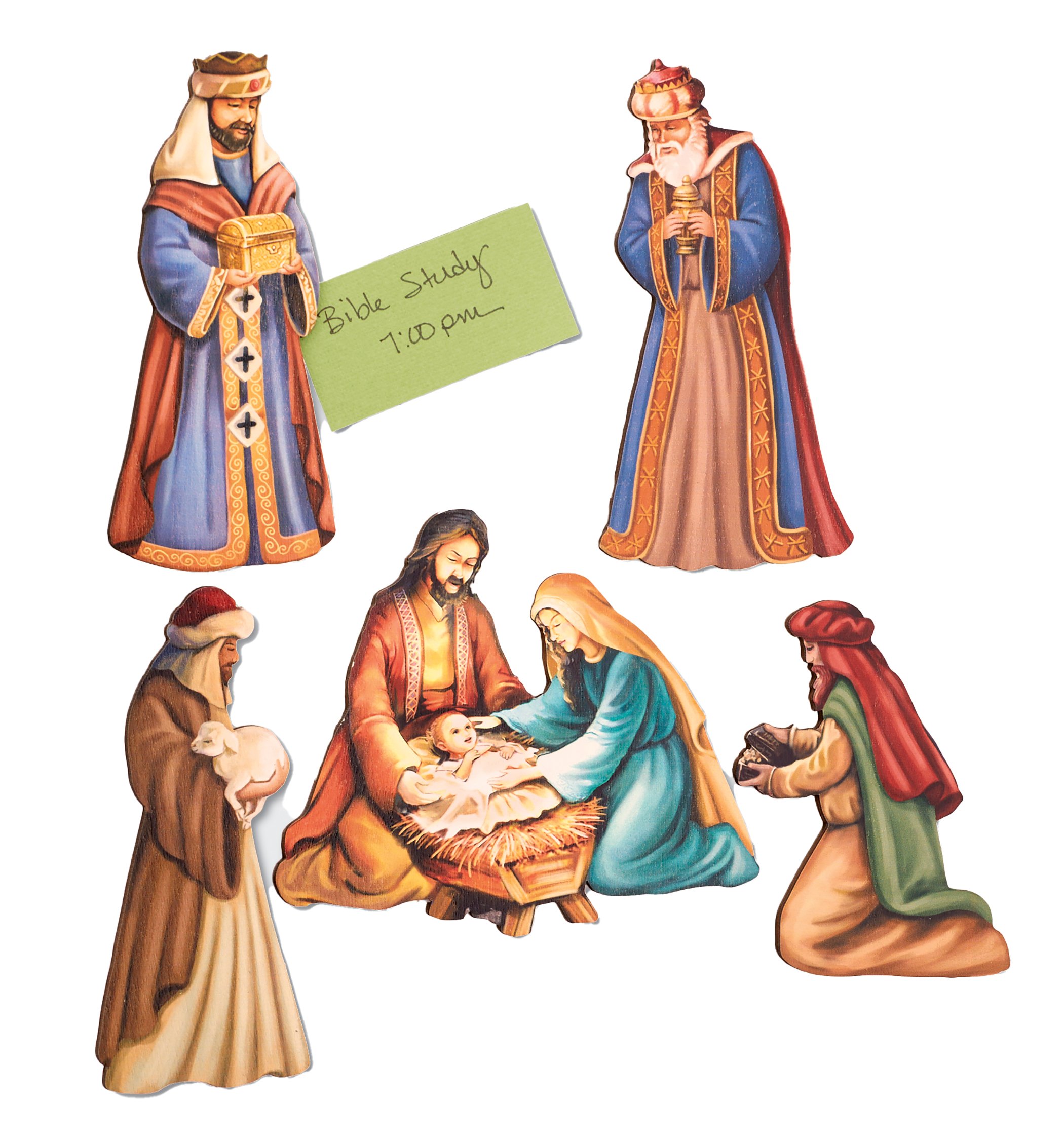 Nativity Scene Wooden Refrigerator Magnets - Set of 5
