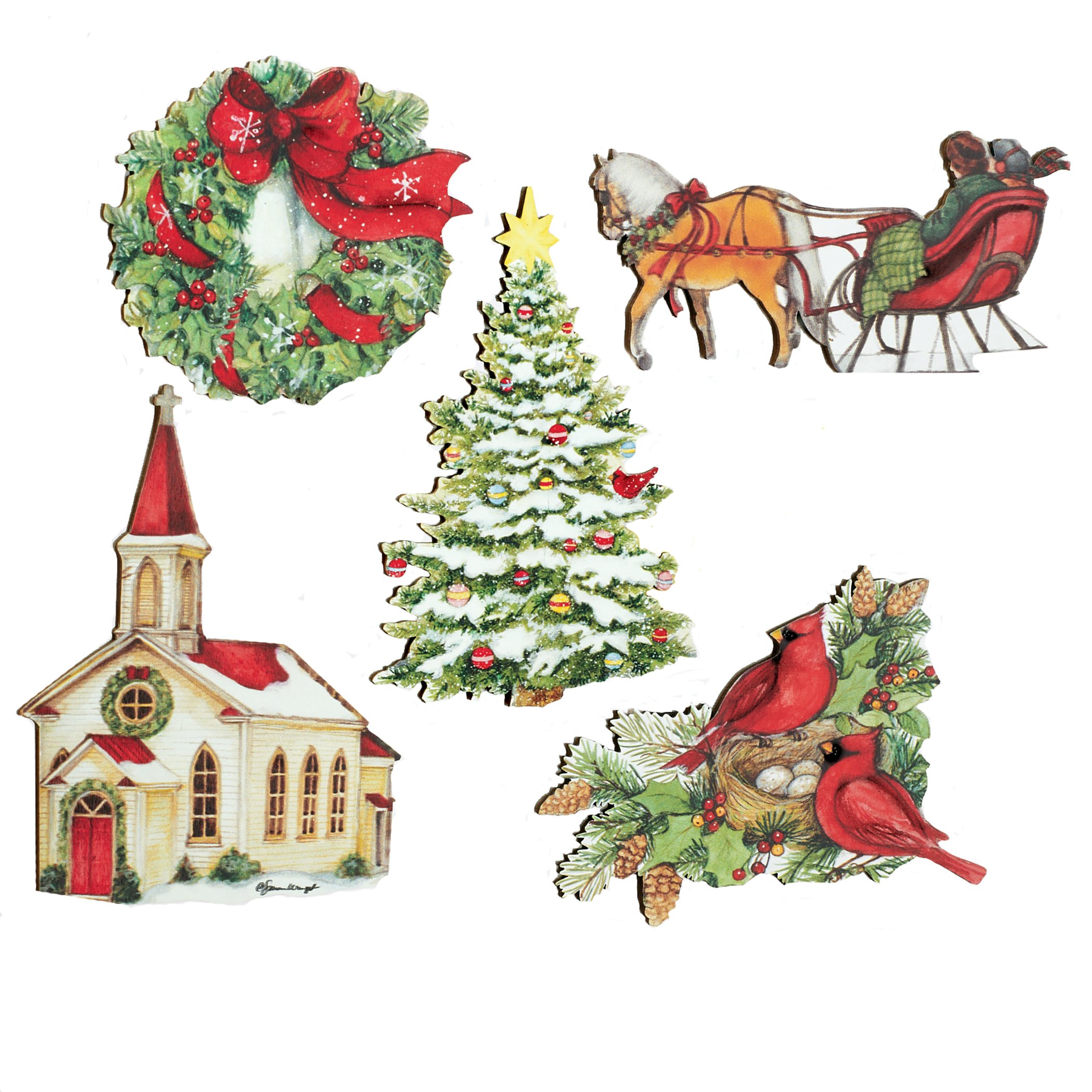 Victorian Christmas Charming Wooden Refrigerator Magnets - Set of 5s