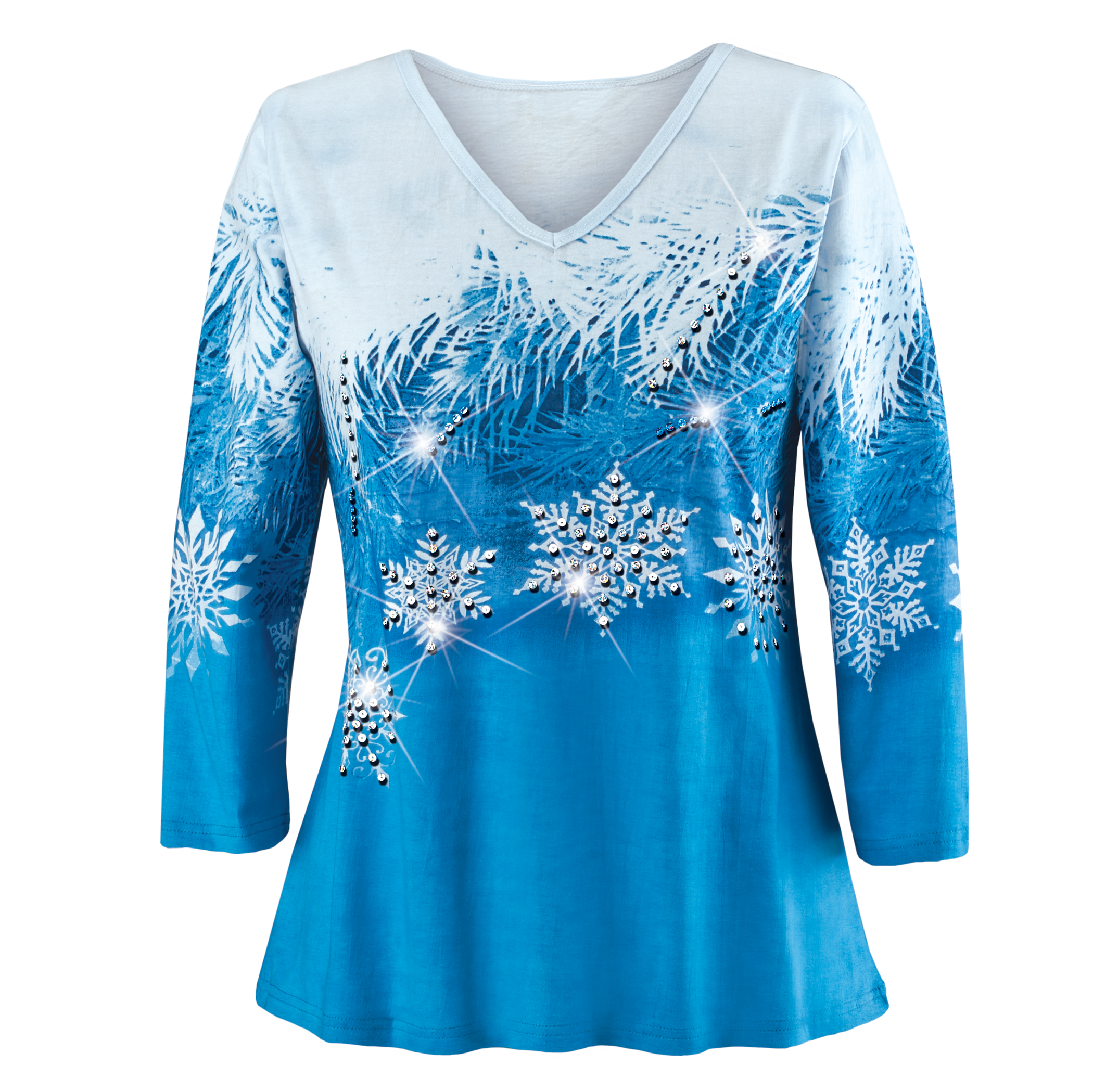 Snowflake Garland Sequin Detailed Festive Top Medium Women Snowflakes Blue