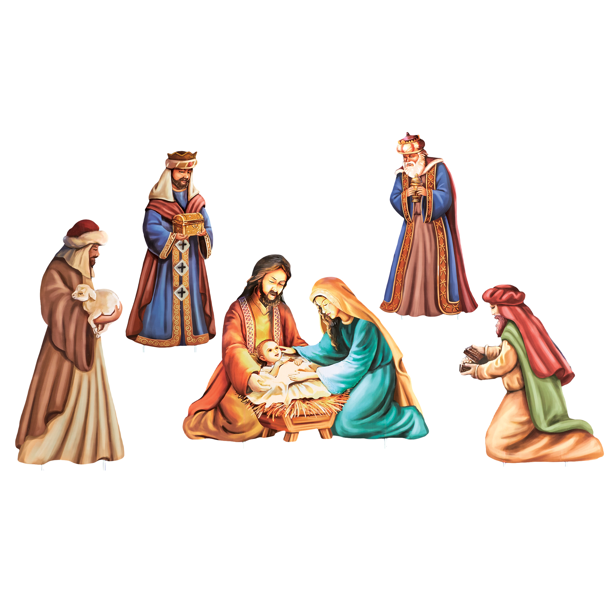 Detailed Nativity Scene Holiday Garden Stakes - Set of 5 Brown