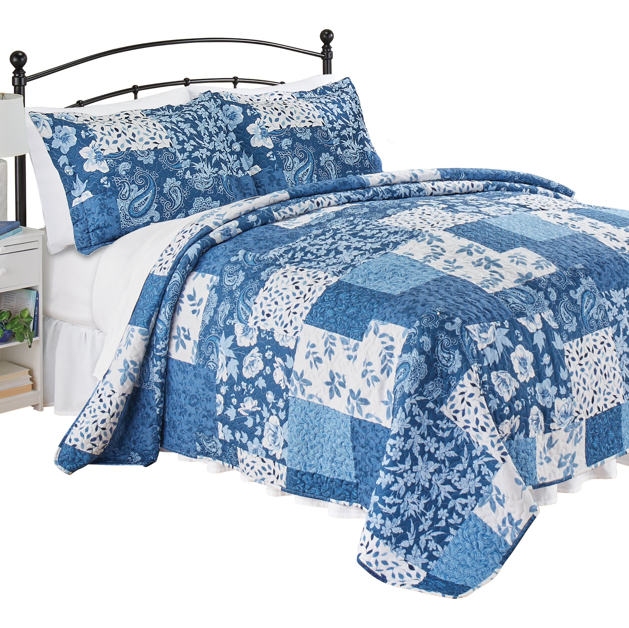 Leaf & Paisley Large Patchwork Oversized Quiltt King Gender Neutral Navy