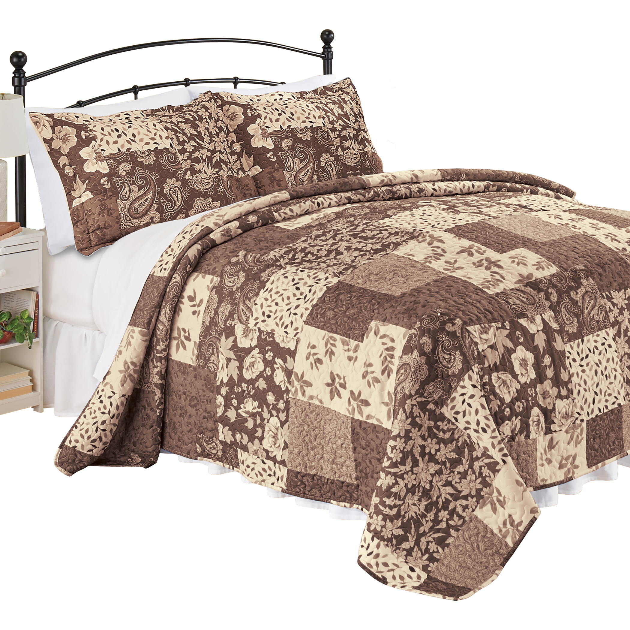 Leaf & Paisley Large Patchwork Oversized Quiltt King Gender Neutral Taupe