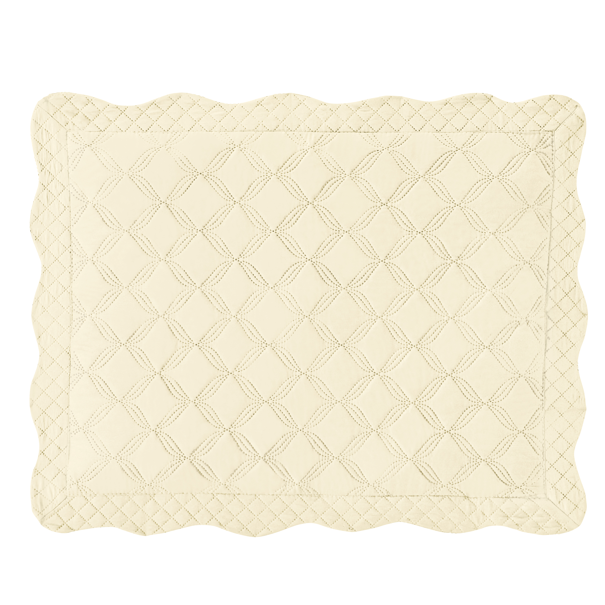 Harper Diamond Pattern Bordered Scalloped Edge Pillow Sham Sham Gender Neutral Solid Ivory