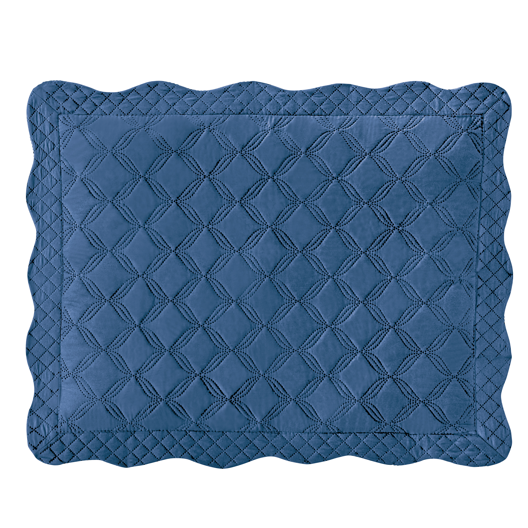 Harper Diamond Pattern Bordered Scalloped Edge Pillow Sham Sham Gender Neutral Solid Navy