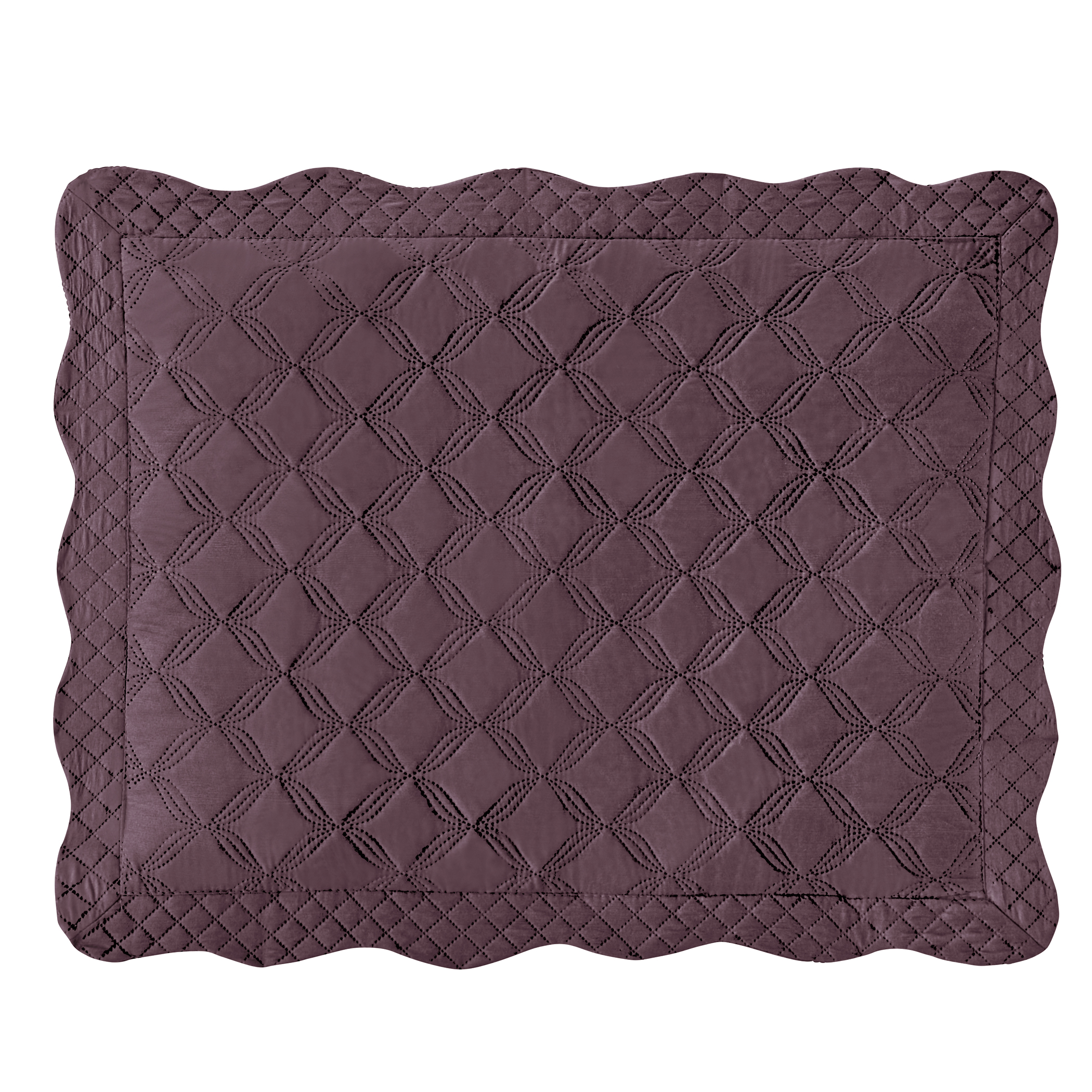 Harper Diamond Pattern Bordered Scalloped Edge Pillow Sham Sham Gender Neutral Solid Plum