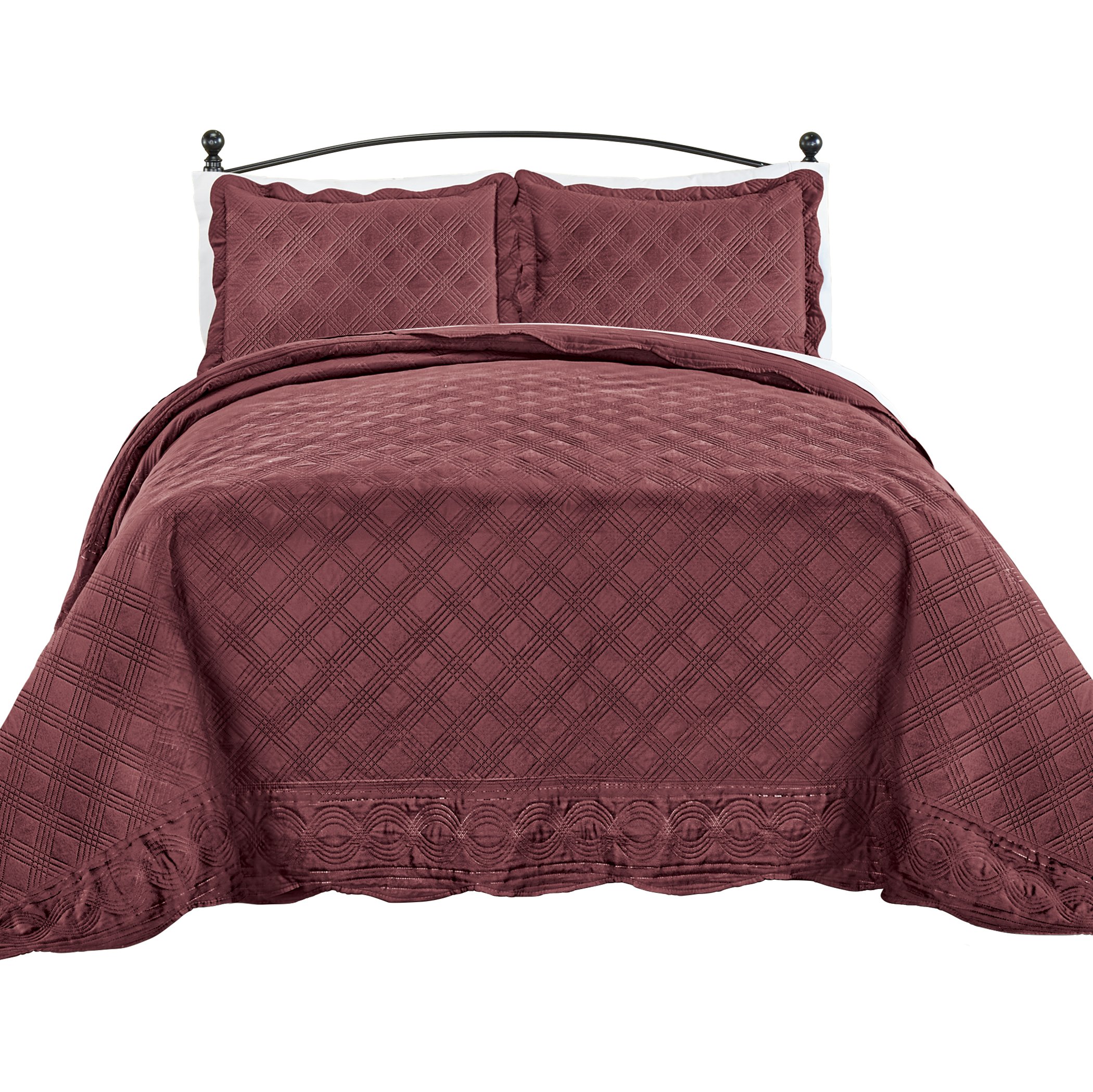 Gia Oversized Quilt with Textured Diamond Design Twin Gender Neutral Wine