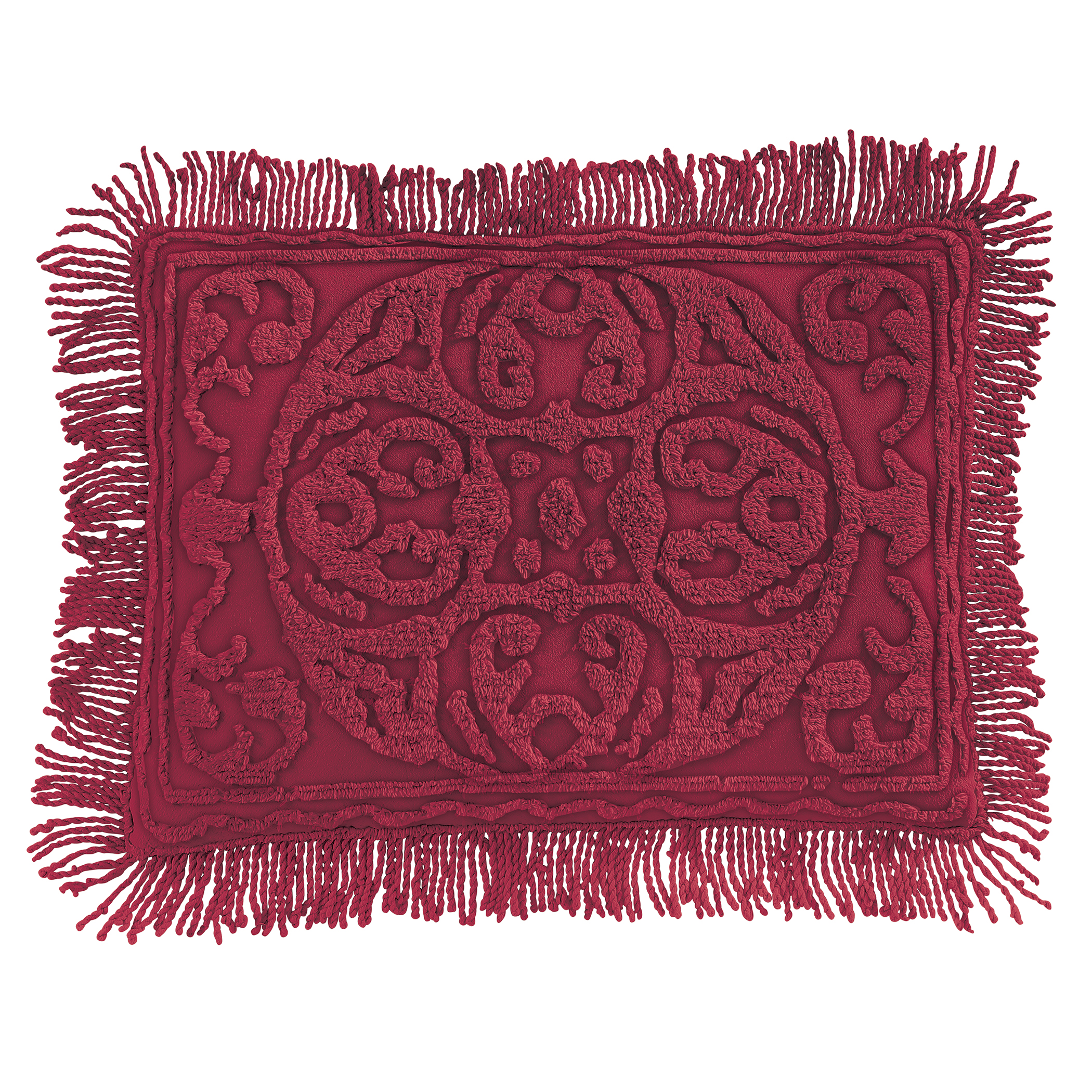 Medallion Chenille Textured Fringe Border Pillow Sham Sham Gender Neutral Solid Burgundy