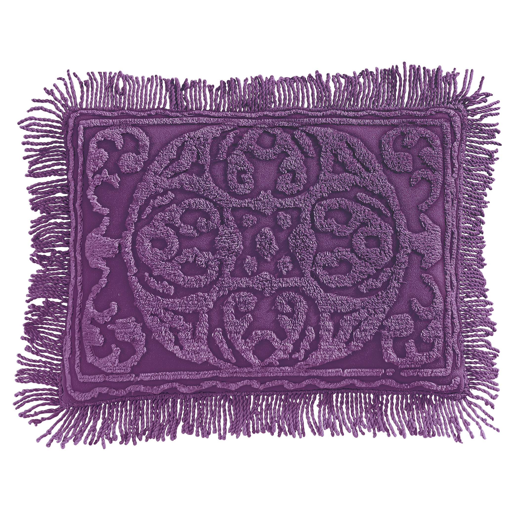Medallion Chenille Textured Fringe Border Pillow Sham Sham Gender Neutral Solid Eggplant