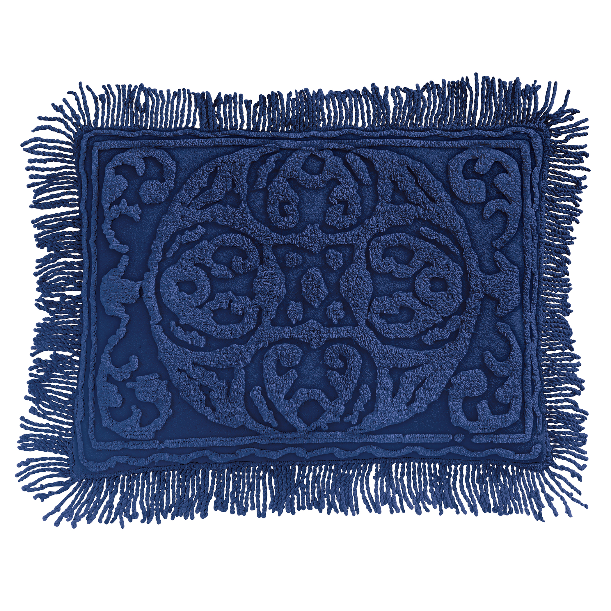 Medallion Chenille Textured Fringe Border Pillow Sham Sham Gender Neutral Solid Navy