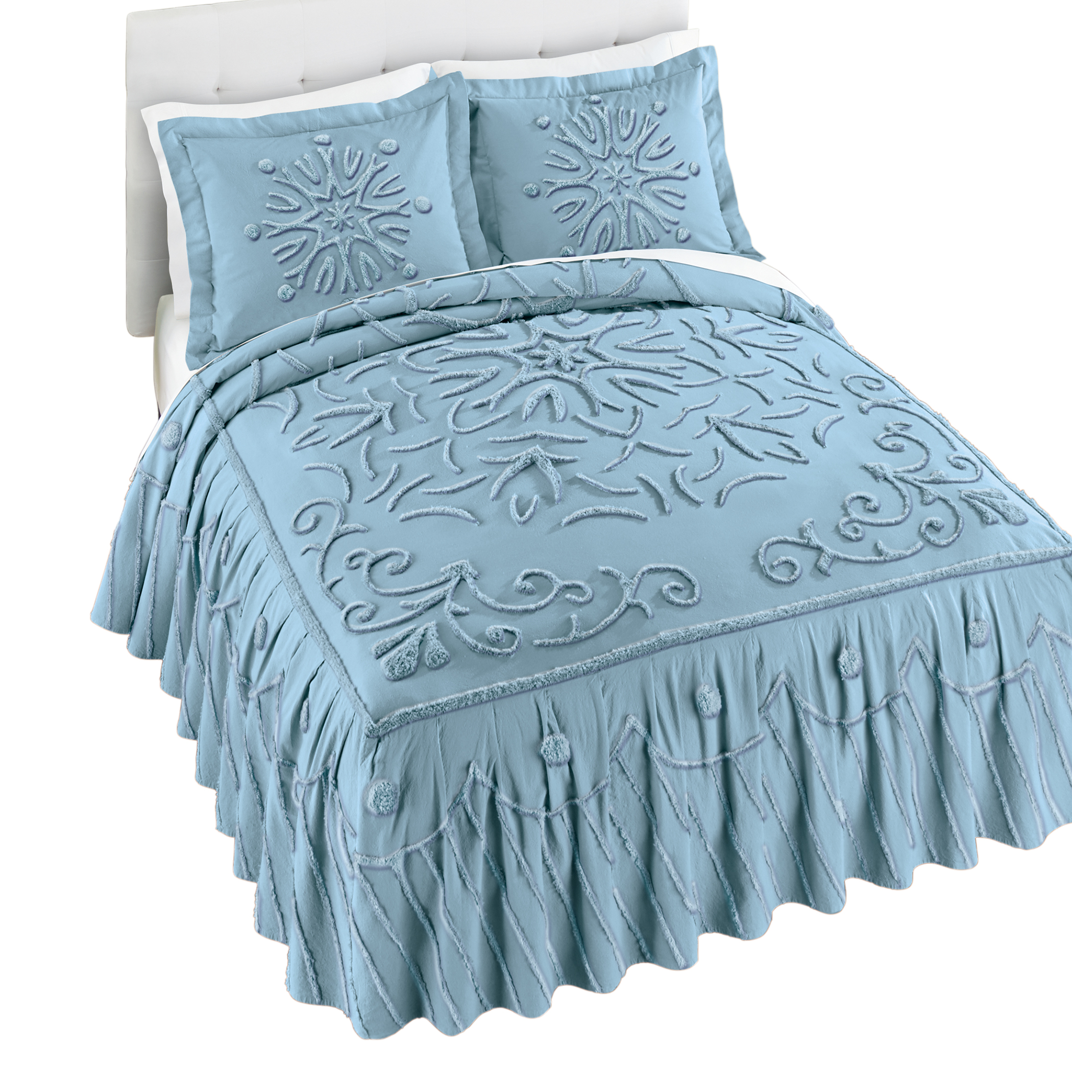 Joelle Textured Snowflake Chenille Bedspread King Gender Neutral Blue