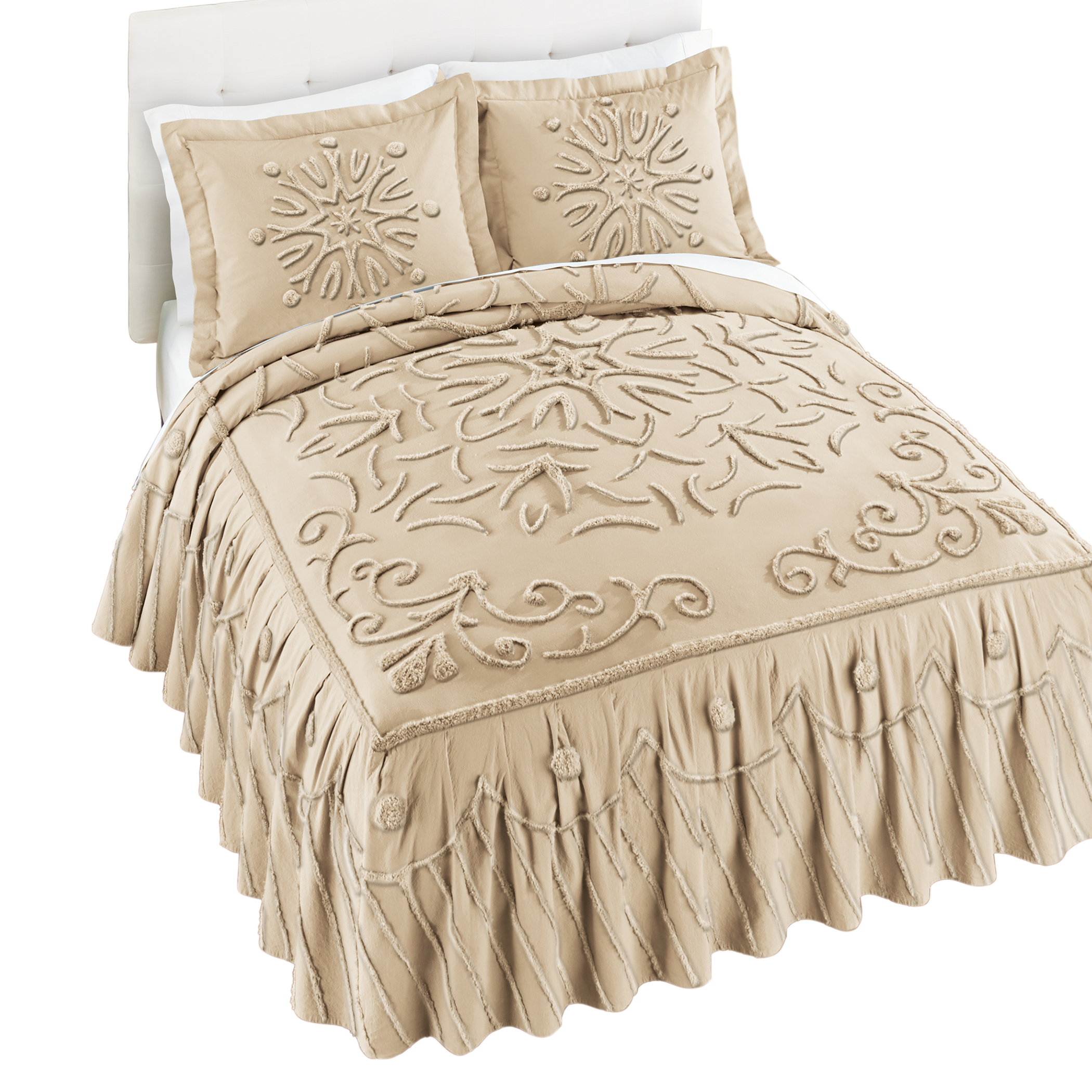 Joelle Textured Snowflake Chenille Bedspread Queen Gender Neutral Taupe