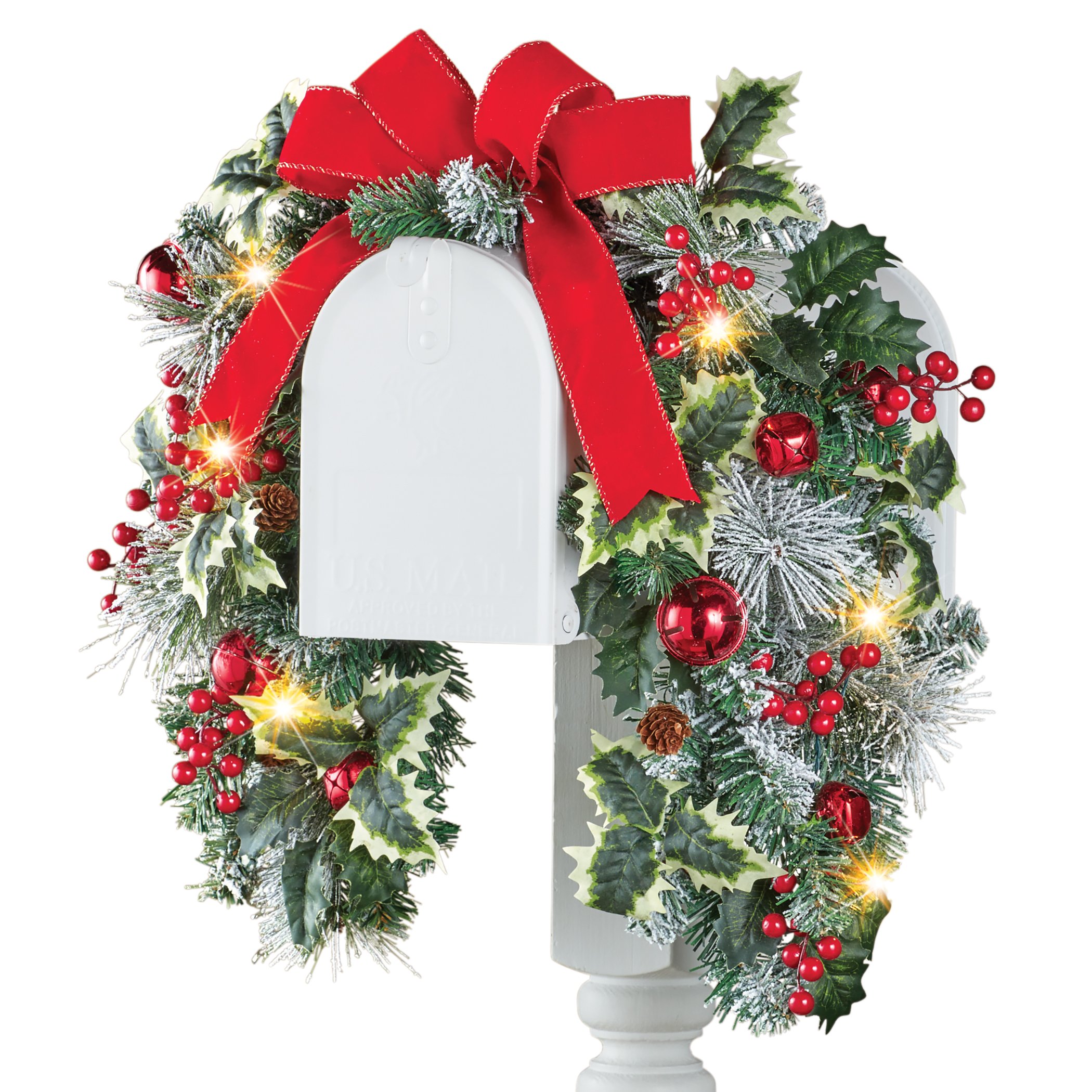 Solar Powered Jingle Bell Holiday Mailbox Swag