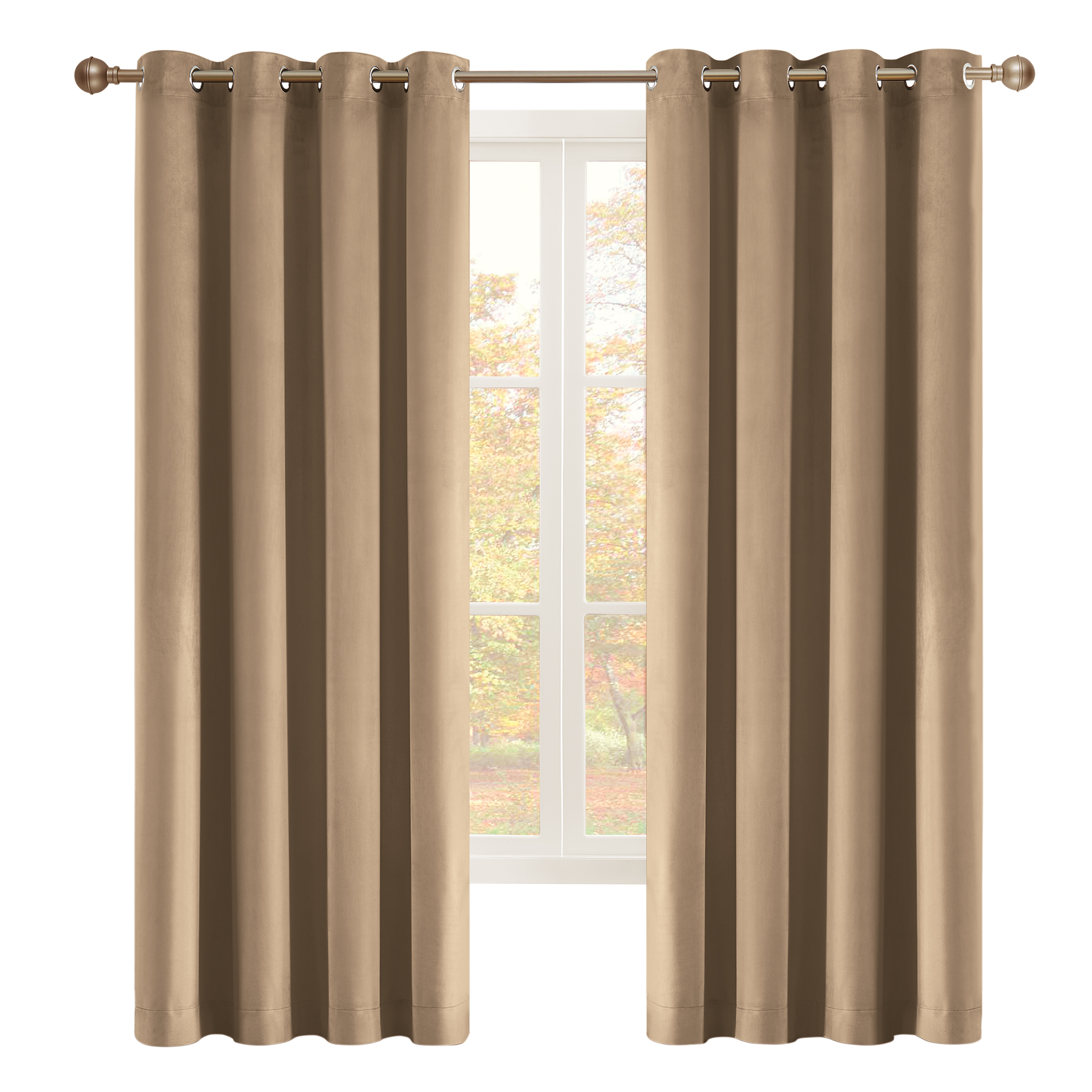 Lyon Grommet Top Elegant Velvet Curtain Panel 52"x84" Sand, 52"x84"
