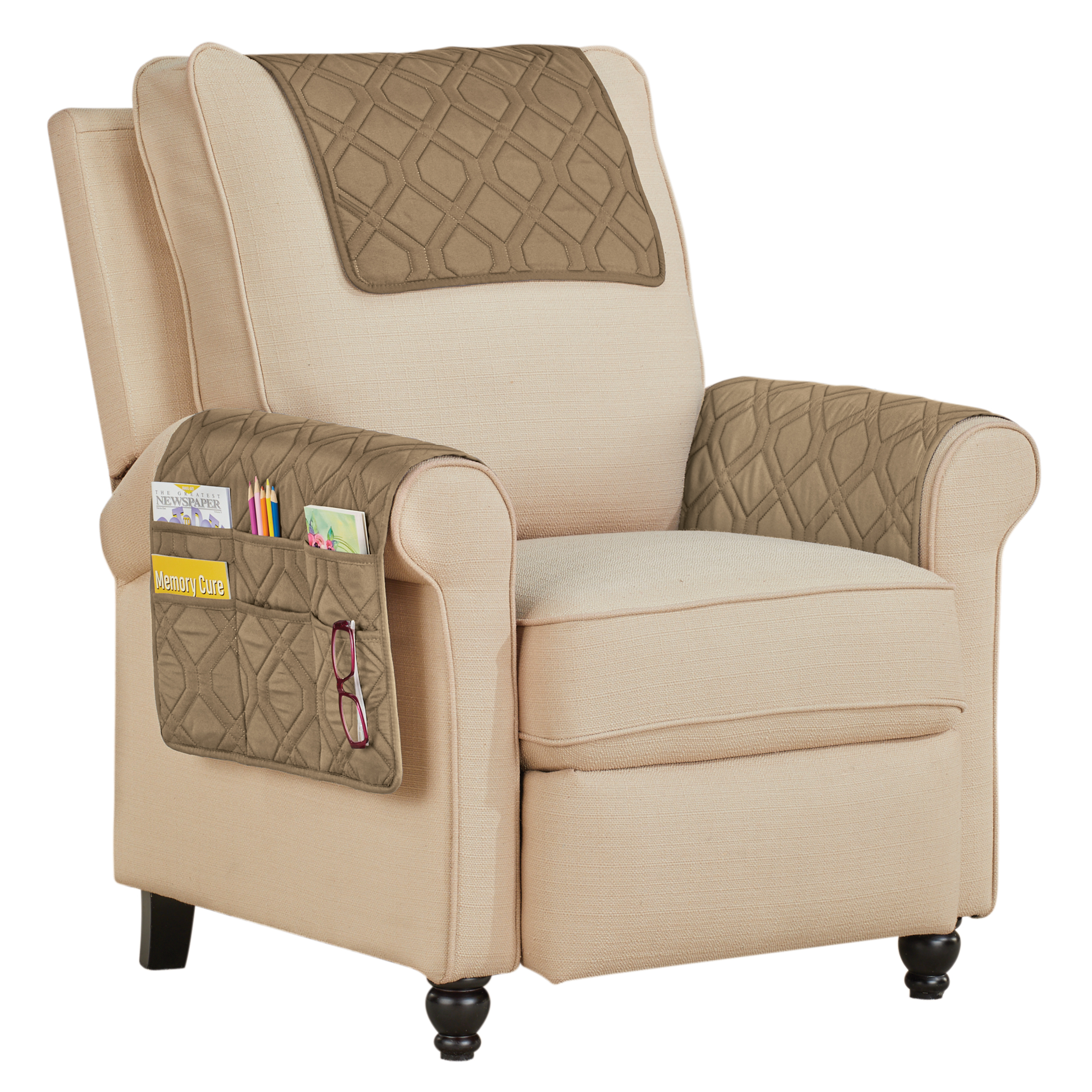 3-Piece Quilted Armrest Furniture Covers Solid Beige