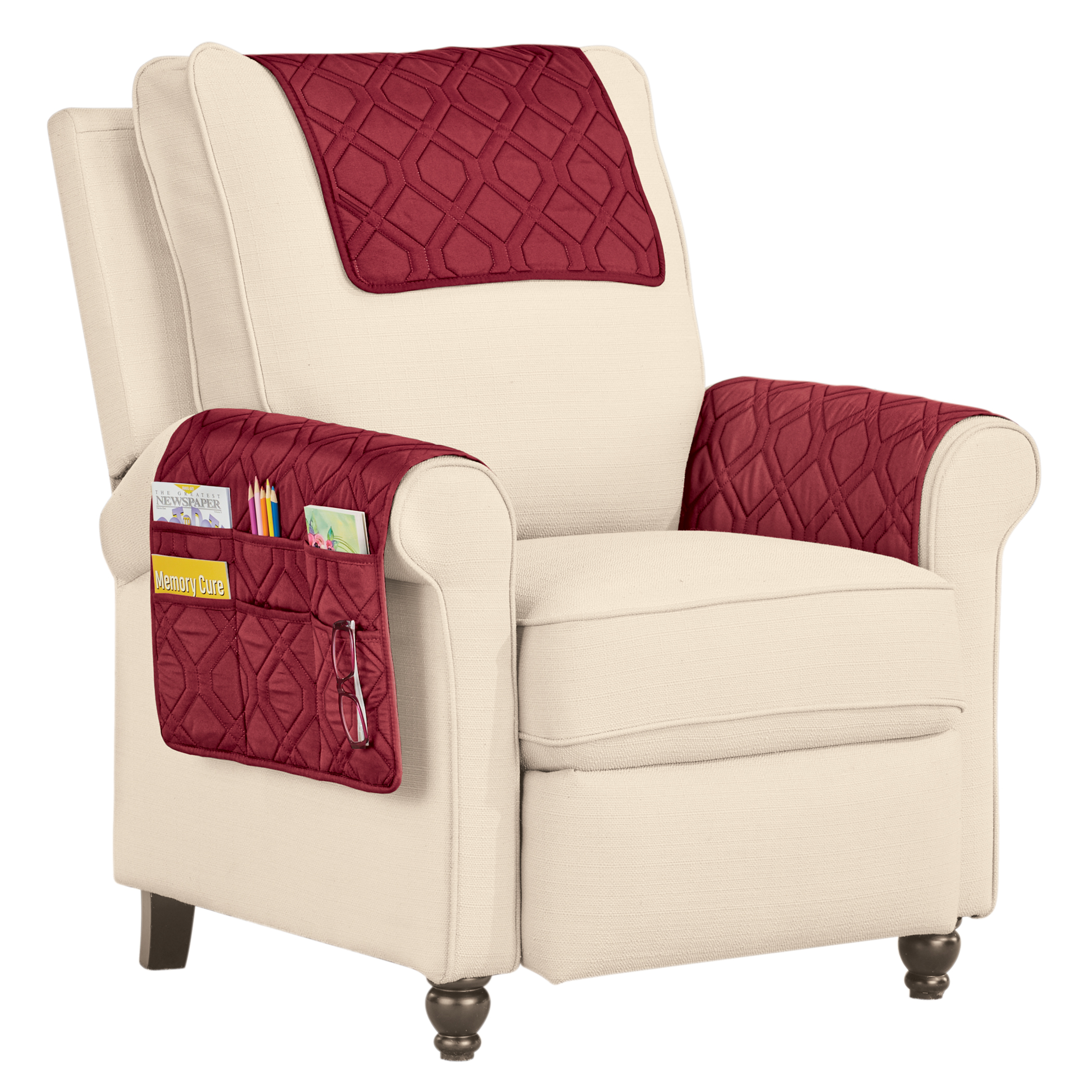 3-Piece Quilted Armrest Furniture Covers Solid Burgundy