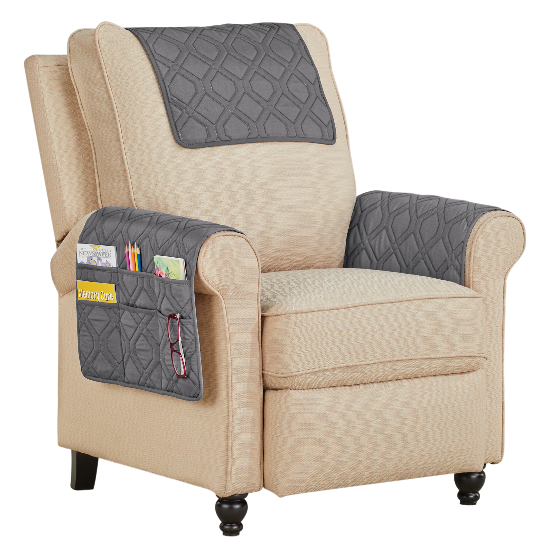 3-Piece Quilted Armrest Furniture Covers Solid Dark Grey