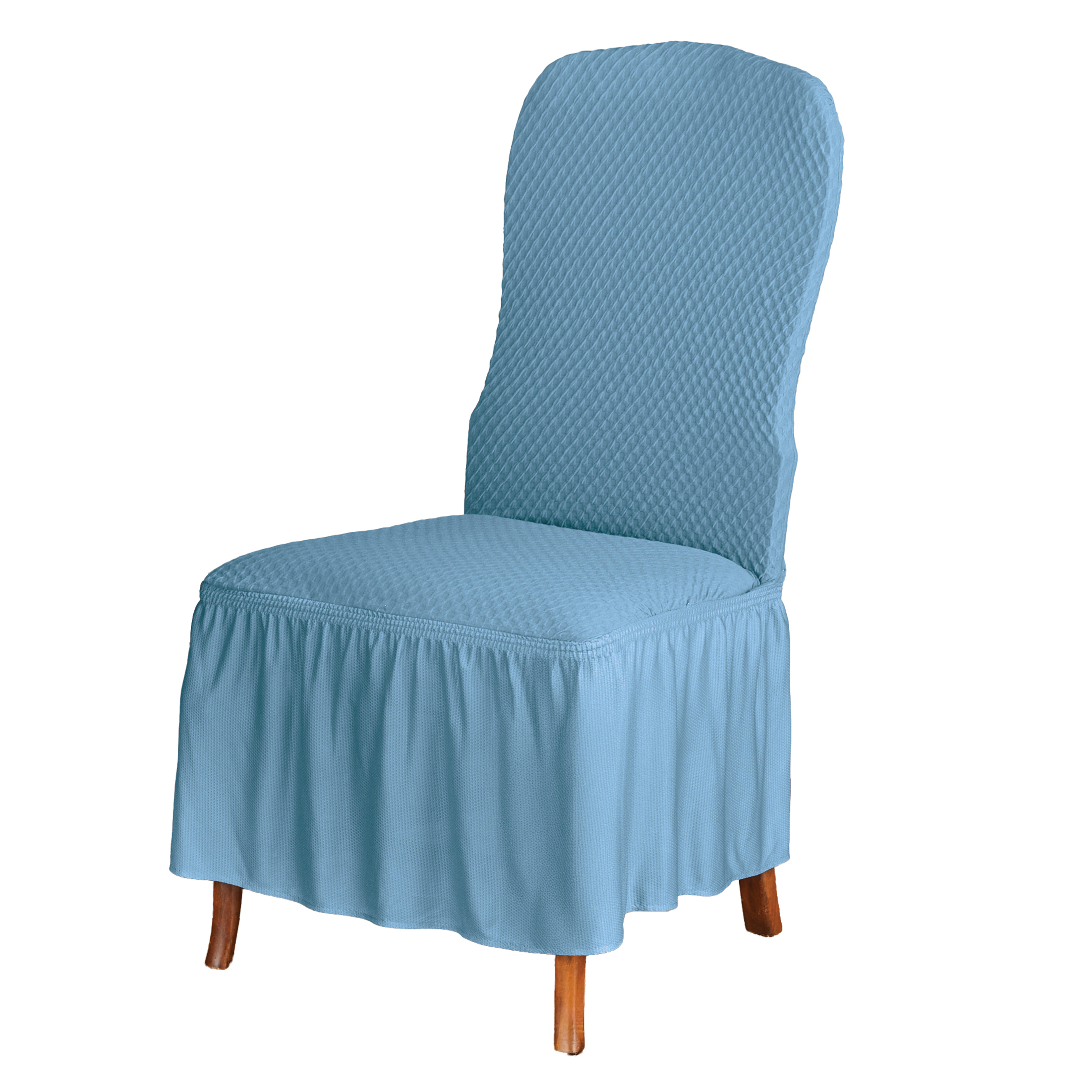 Ruffled Dining Chair Textured Stretch Cover Solid Blue
