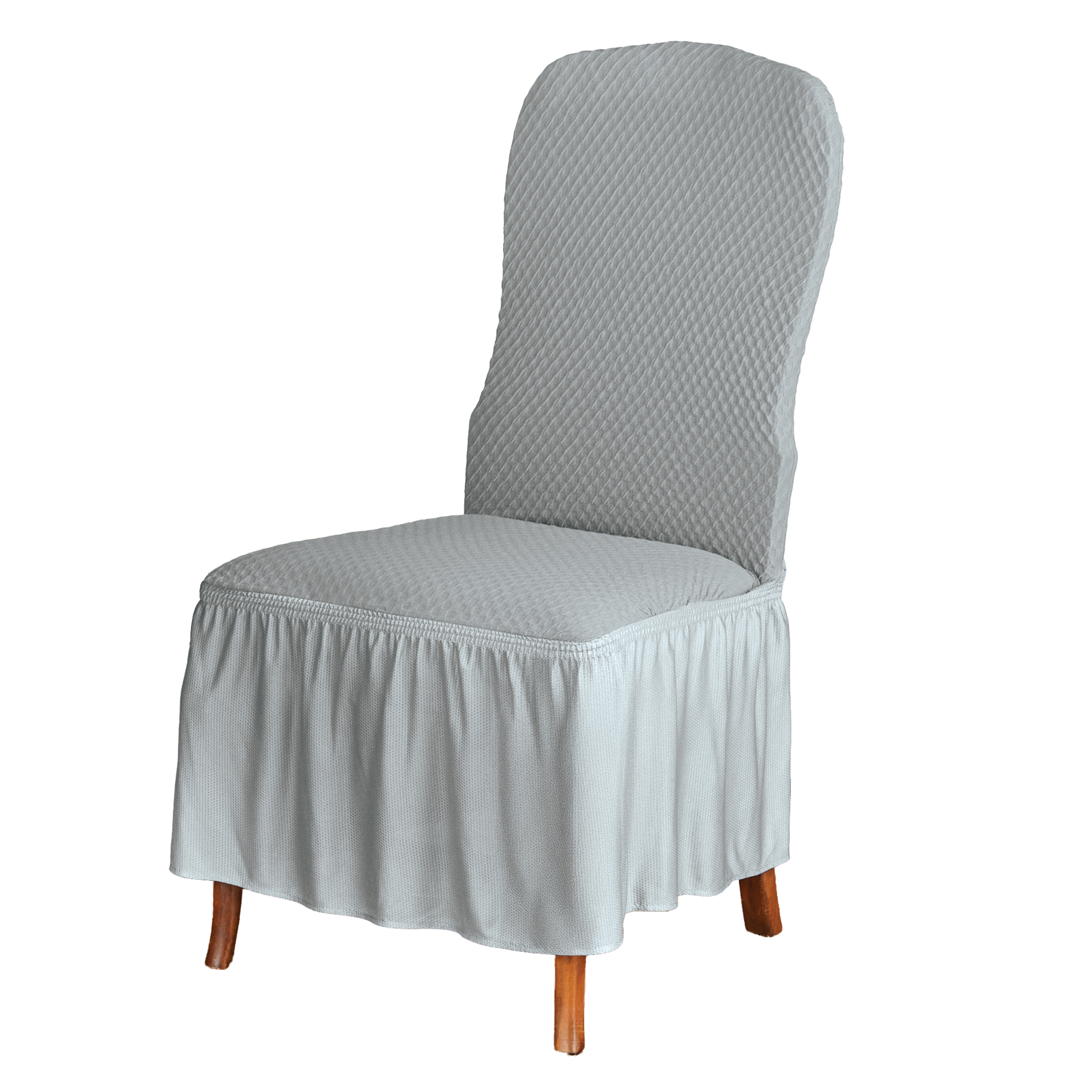 Ruffled Dining Chair Textured Stretch Cover Solid Gray