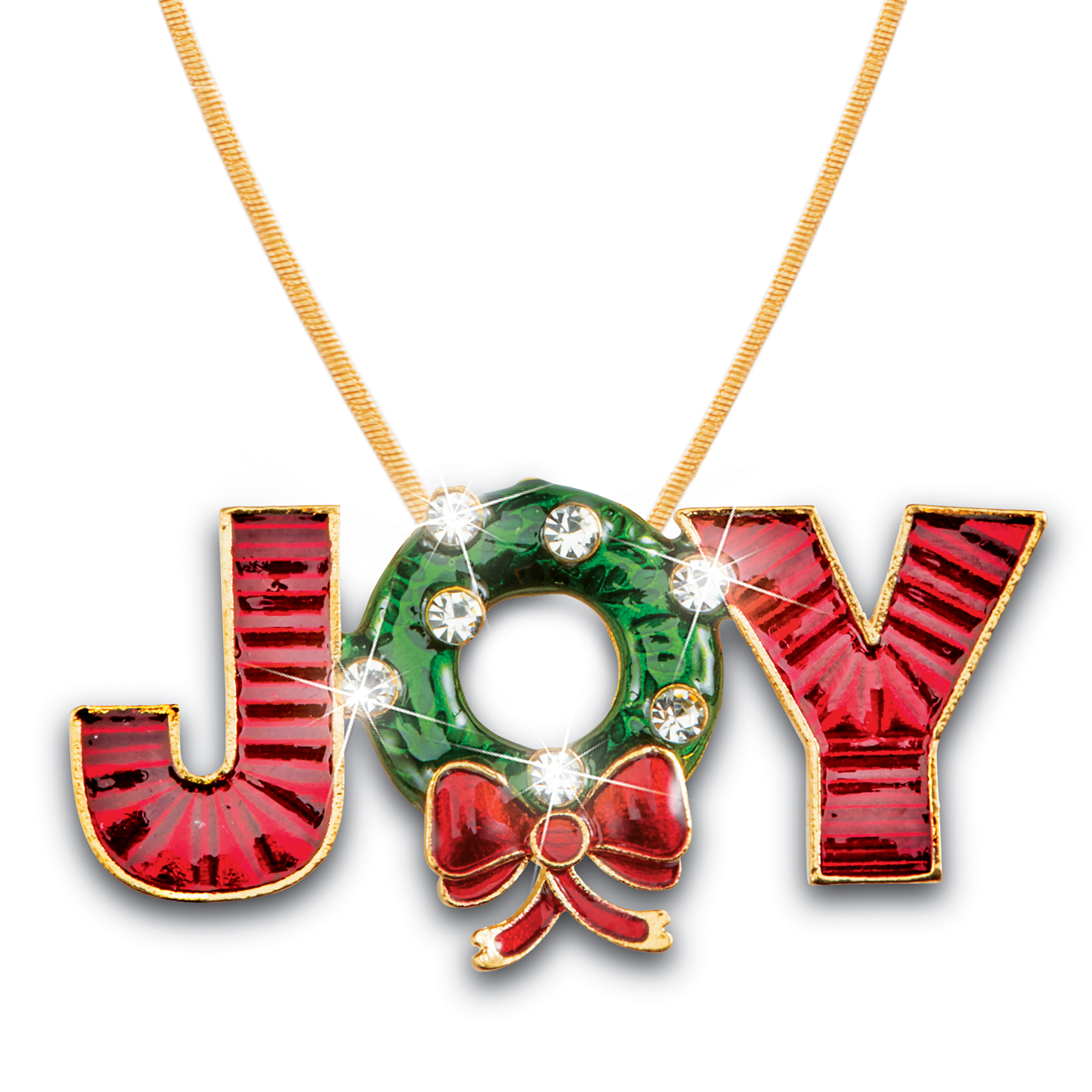 Holiday Joy Necklace & Pin with Sparkling Crystal Accents Red