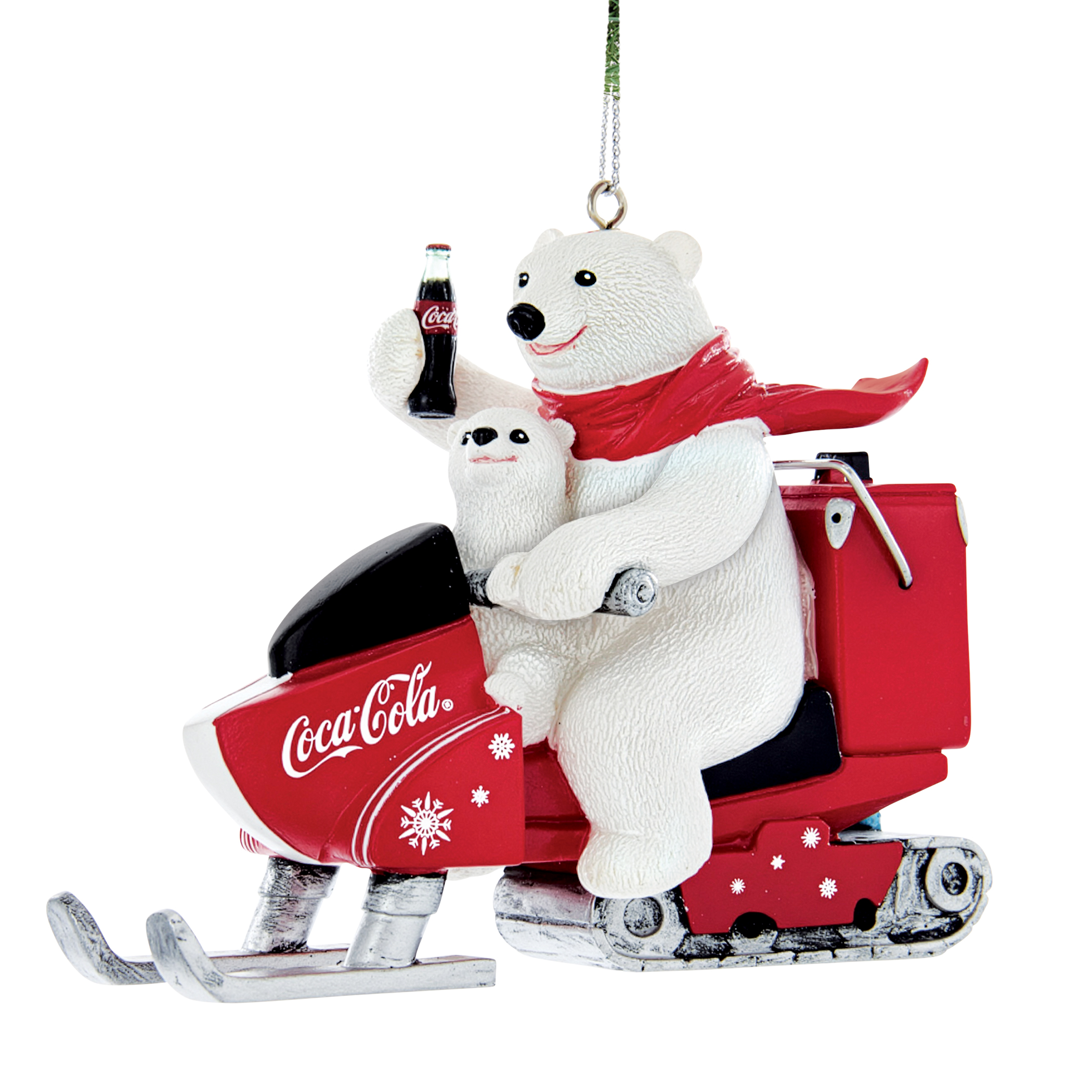 Hand-Painted Coca-Cola Snowmobile Polar Bears Christmas Ornament