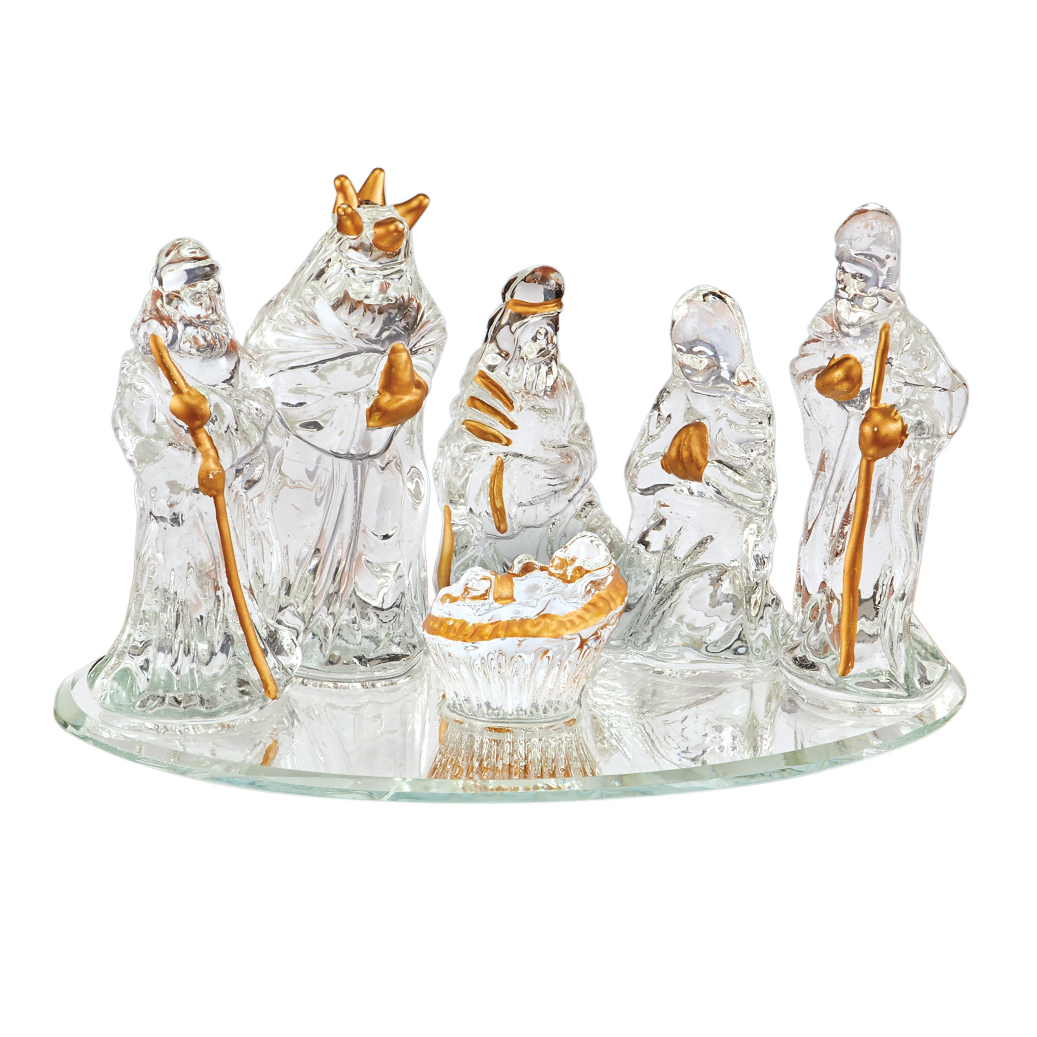 Glass and Gold Accented Nativity Scene Tabletop Holiday Decoration Gold