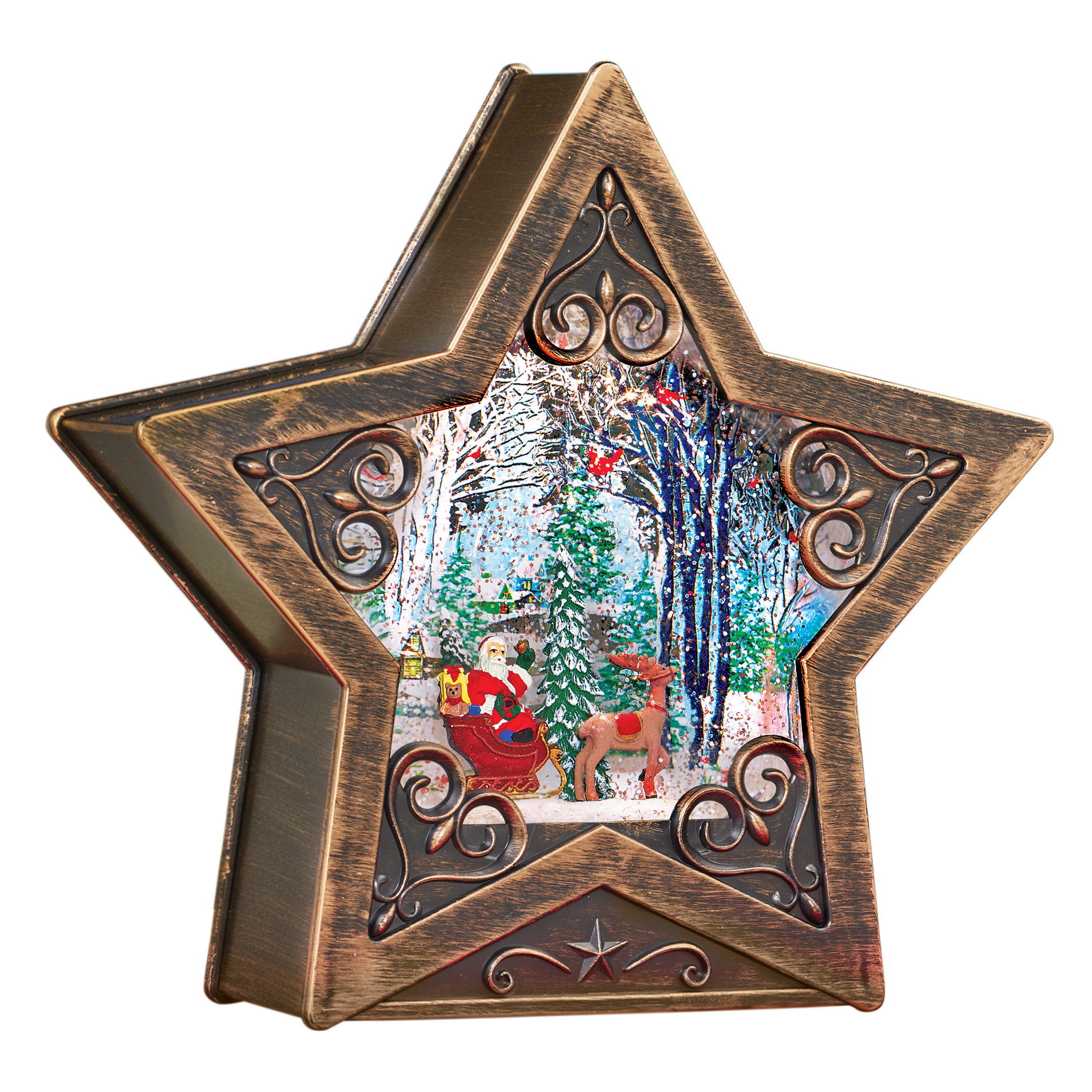 LED Lighted Holiday Star-Shaped Snow Globe Christmas Decoration Brown