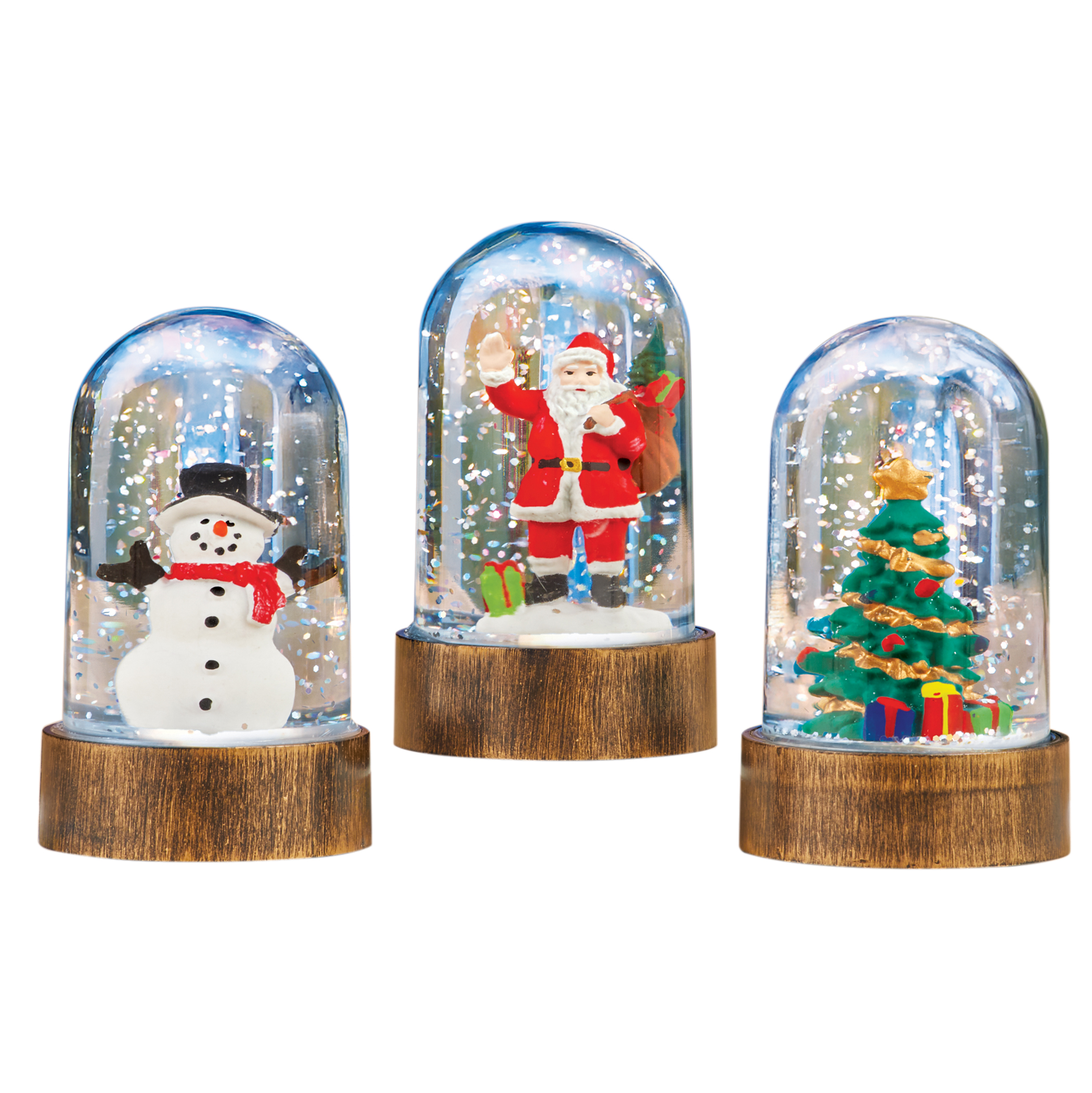 Festive Mini Holiday Snow Globe Decorations - Set of 3 Red