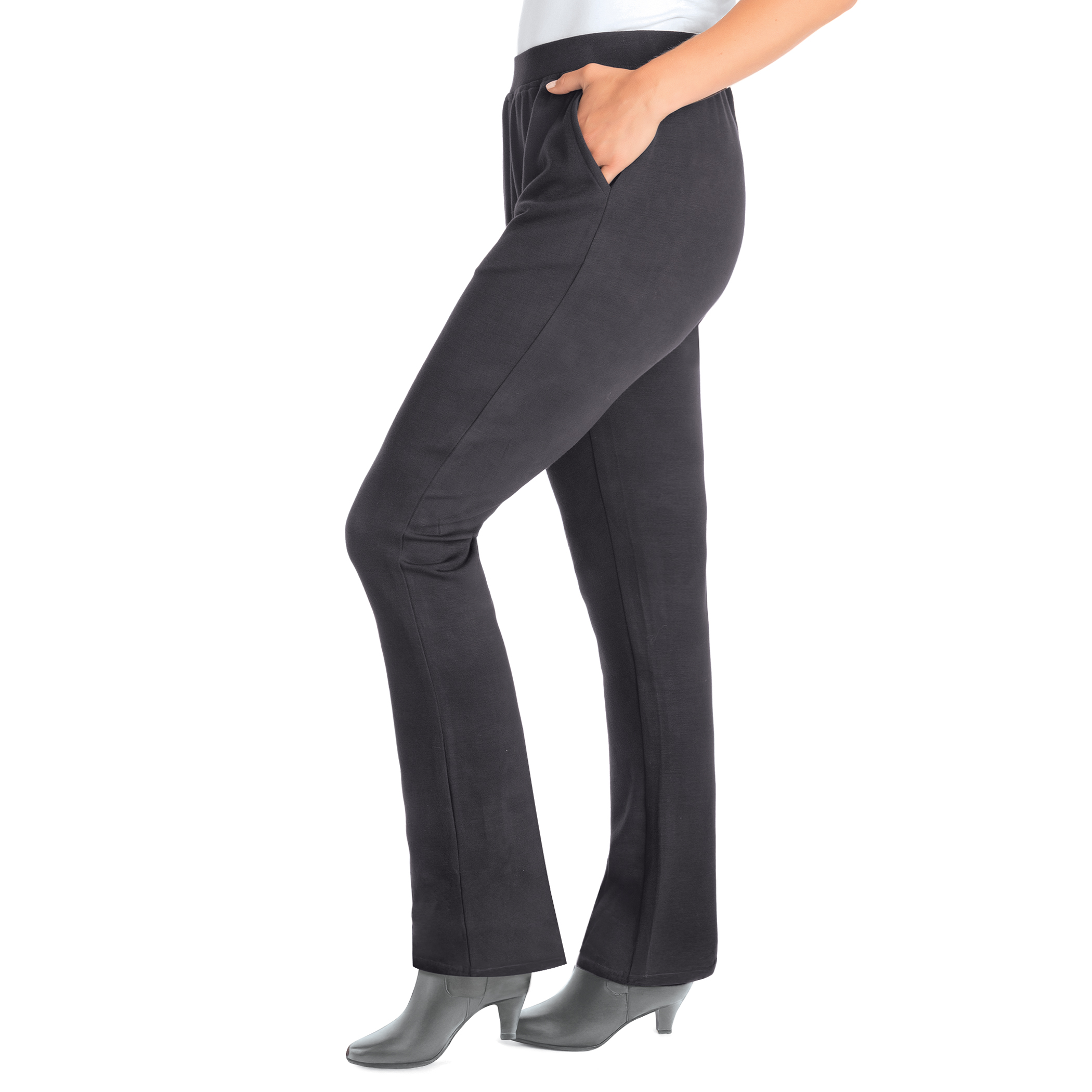 Ponte Knit Boot Cut Pull-On Pants with Side Pockets XX-Large Women Black