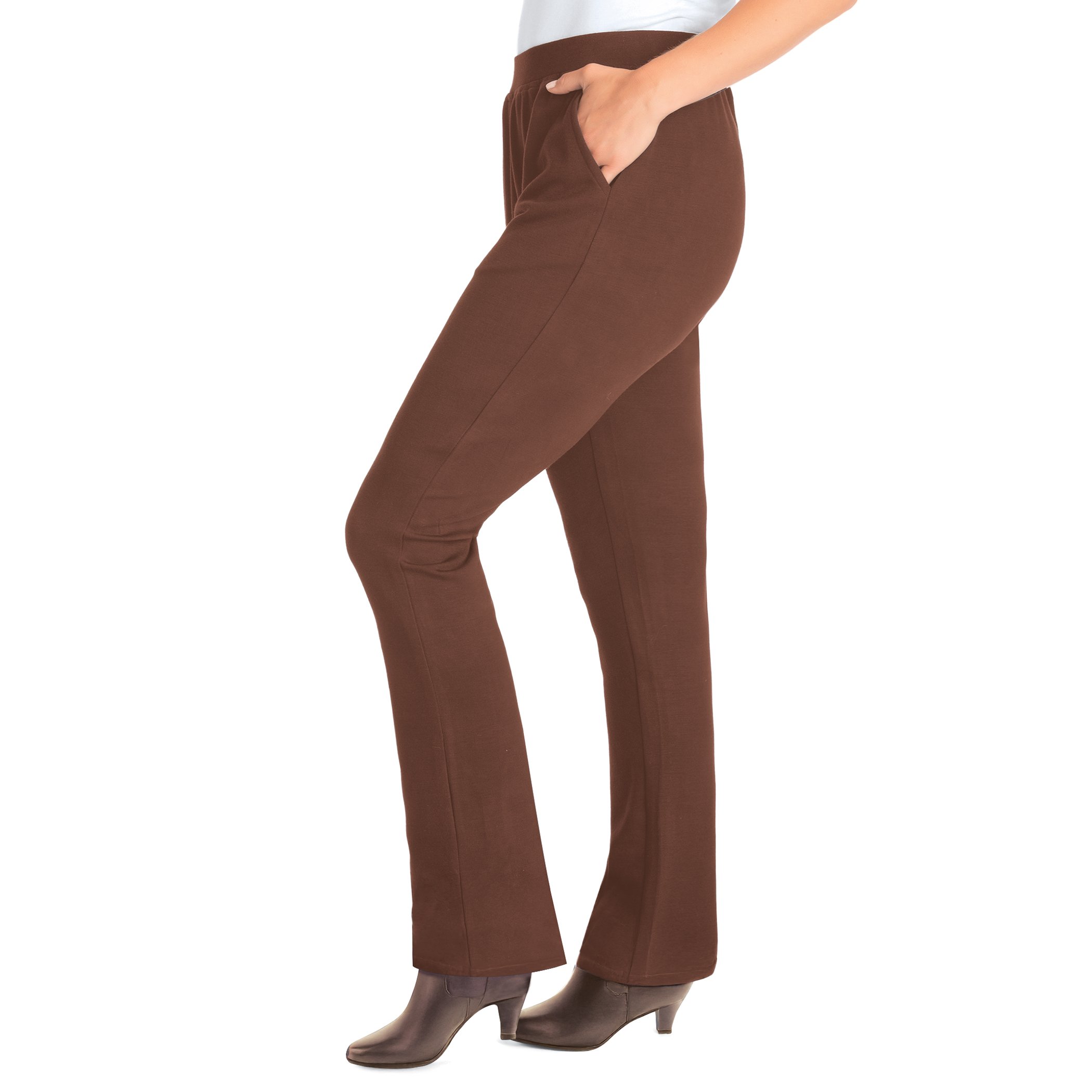 Ponte Knit Boot Cut Pull-On Pants with Side Pockets Large Women Brown