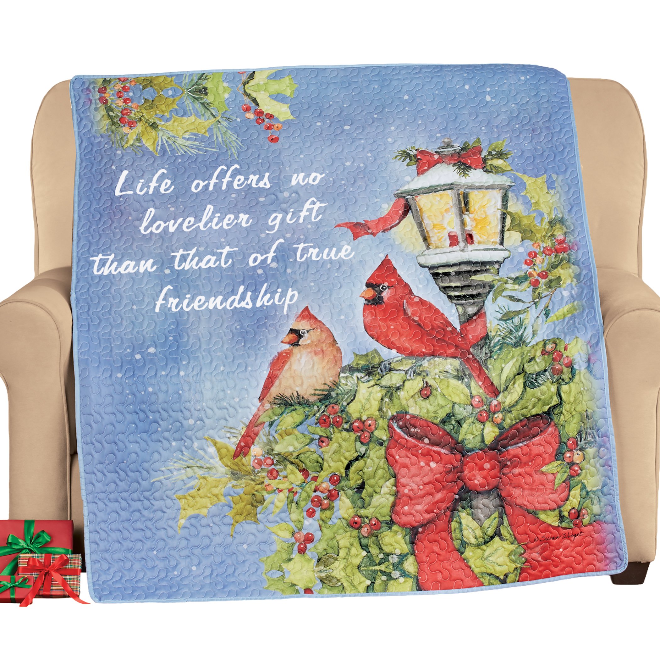 True Friendship Sentimental Holiday Quilted Throw Blanket