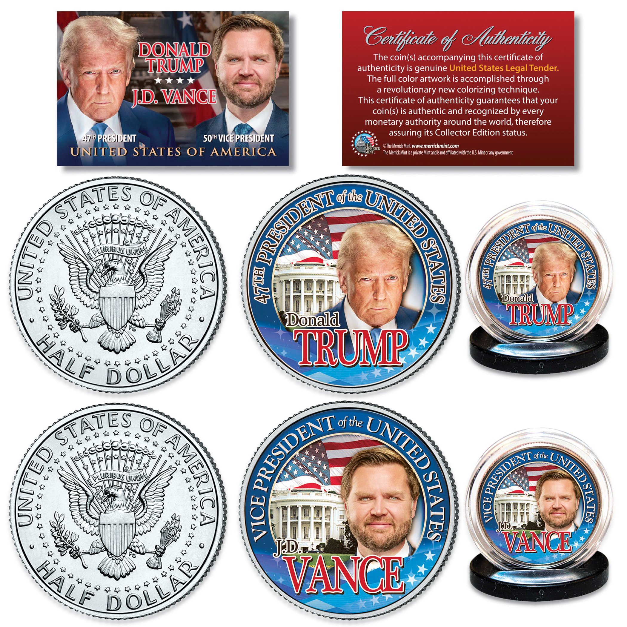 Collectible Trump & Vance 2-Piece JFK Half Dollar Coin Set