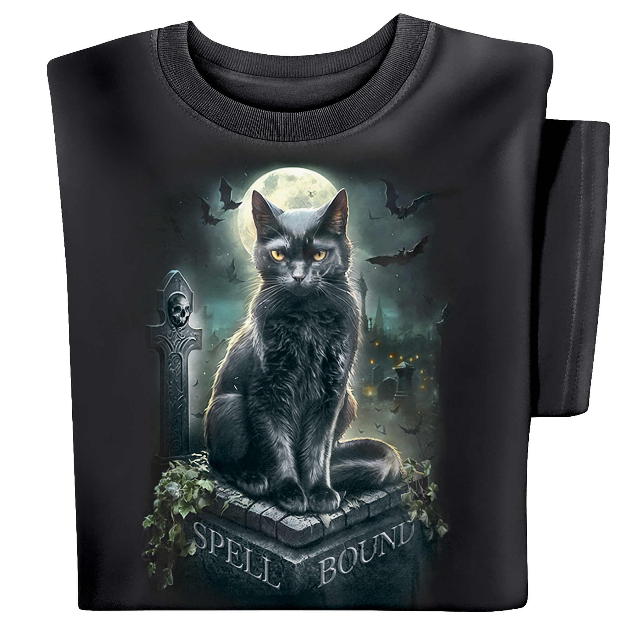 Spooky Spell Bound Black Cat Short Sleeve Graphic Tee Medium Gender Neutral Black