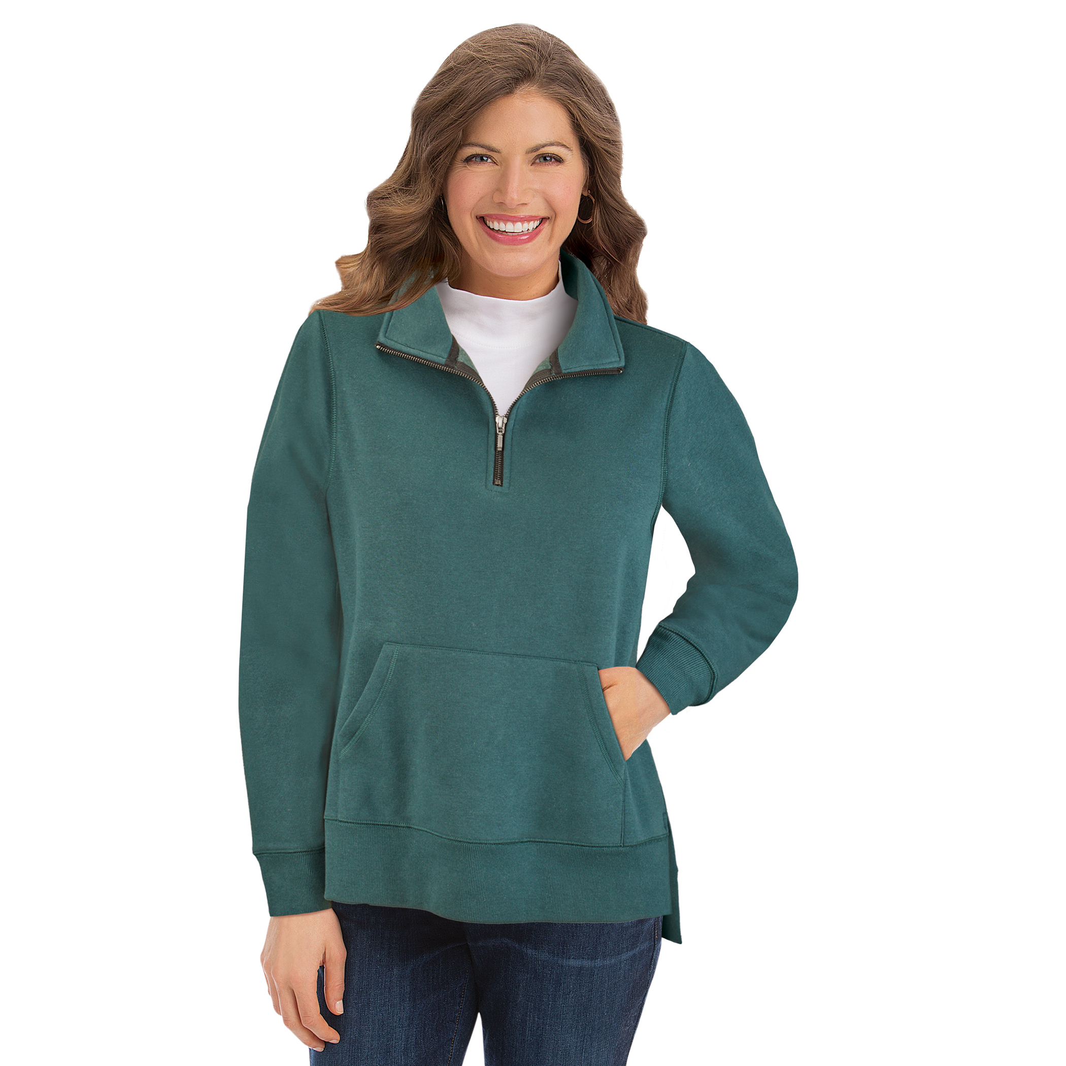 Ladies Cozy Quarter-Zip High-Low Hem Pullover X-Large Teal